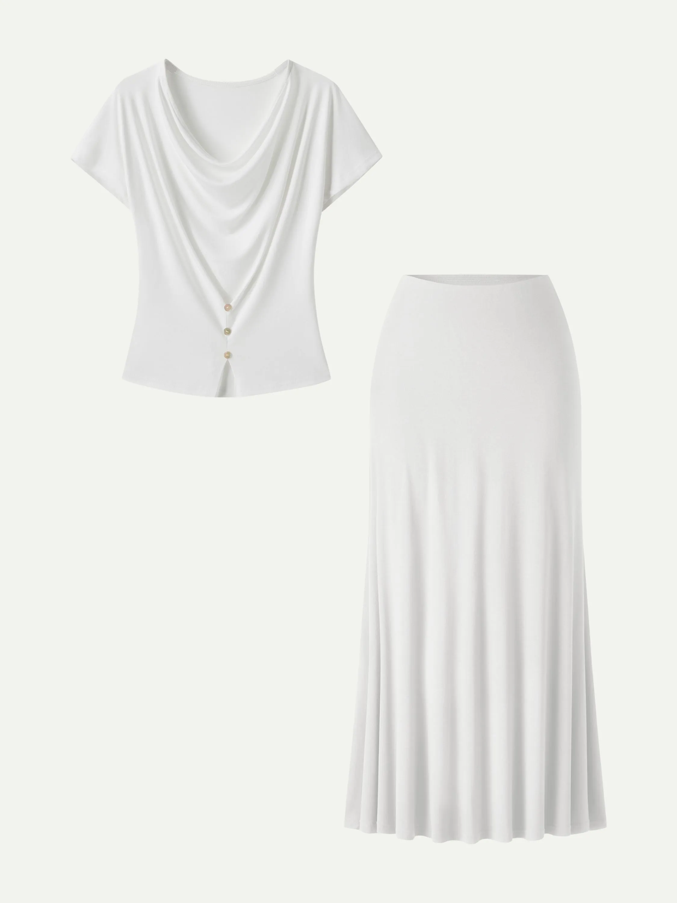 2PCs Set CoolTouch Cap Sleeve Top&Flowy Maxi Flared Skirt sold by OGLmove product image thumbnail 5