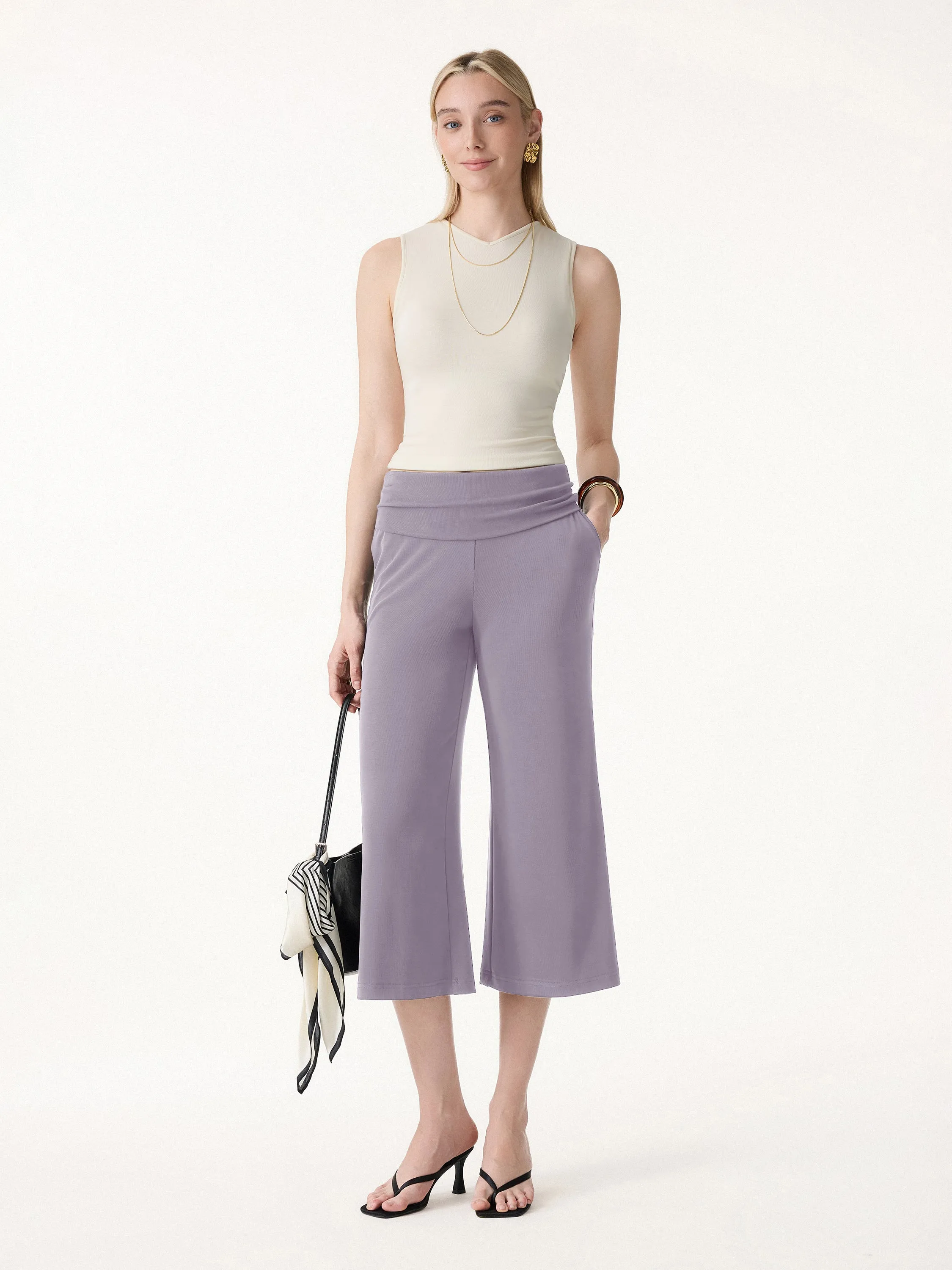 Sandwashed Modal Fold-Down Waist Flared Leg Pants sold by OGLmove