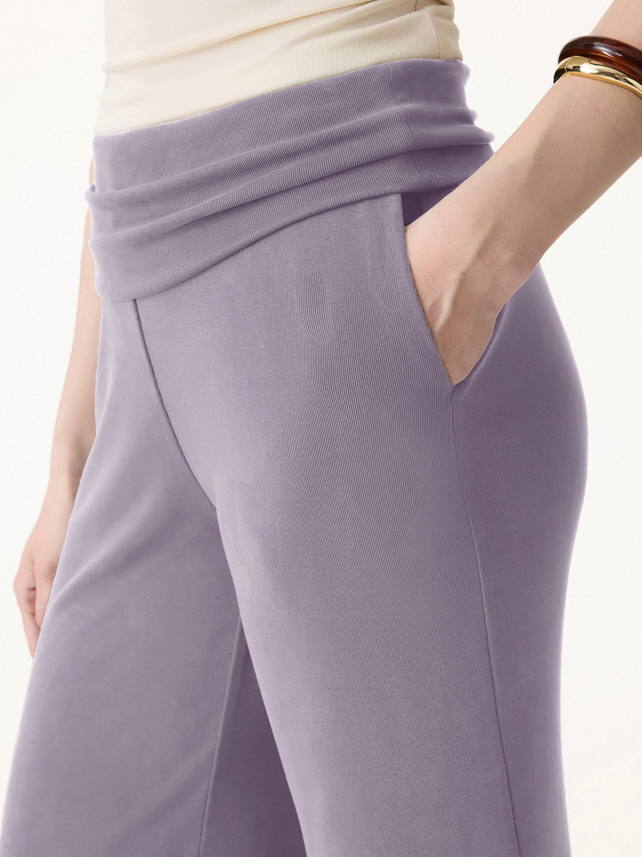 Sandwashed Modal Fold-Down Waist Flared Leg Pants sold by OGLmove product image thumbnail 3