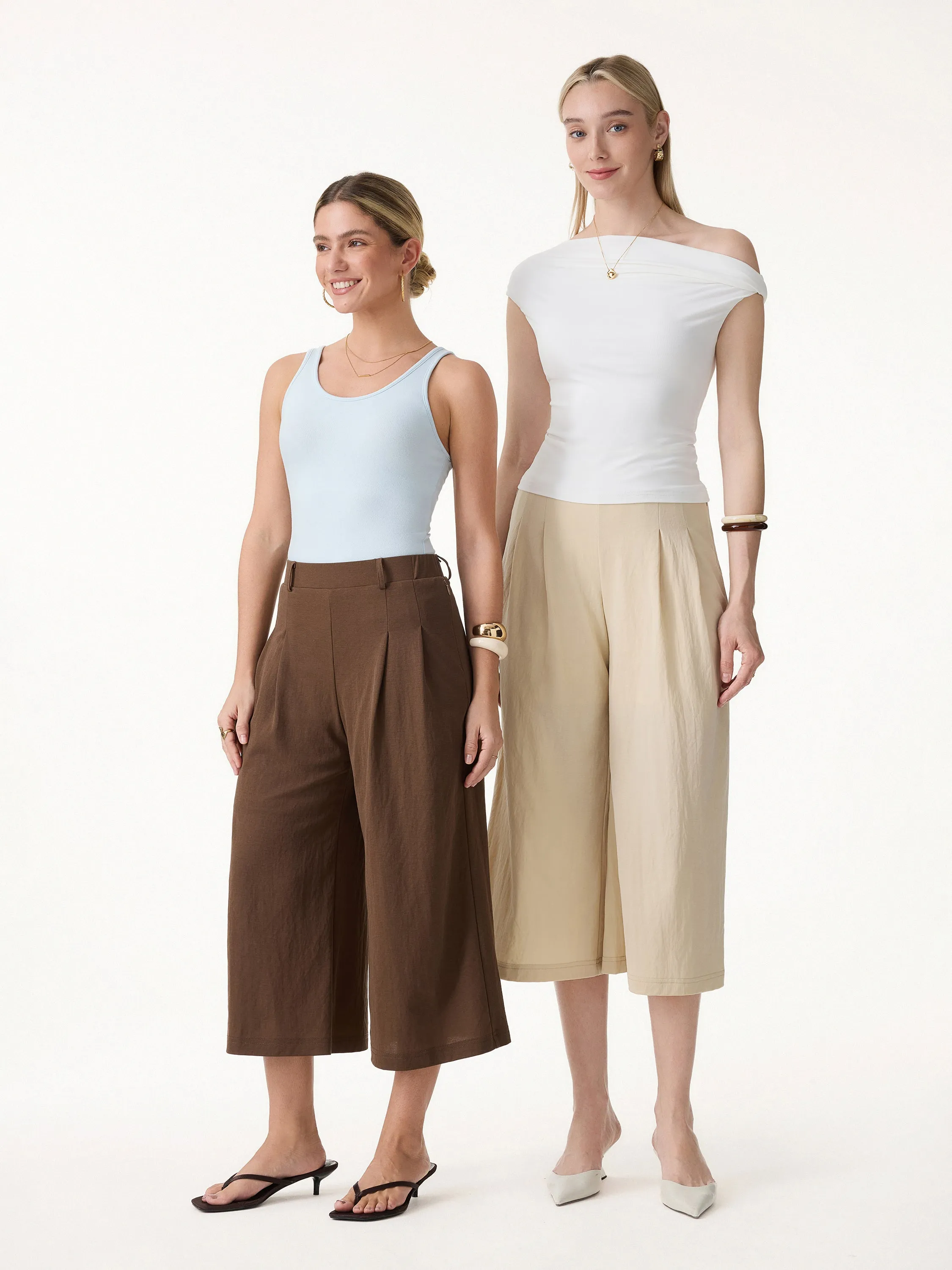 Wrinkle-Resistant Linen-Like Cropped Wide Leg Pants sold by OGLmove product image thumbnail 2