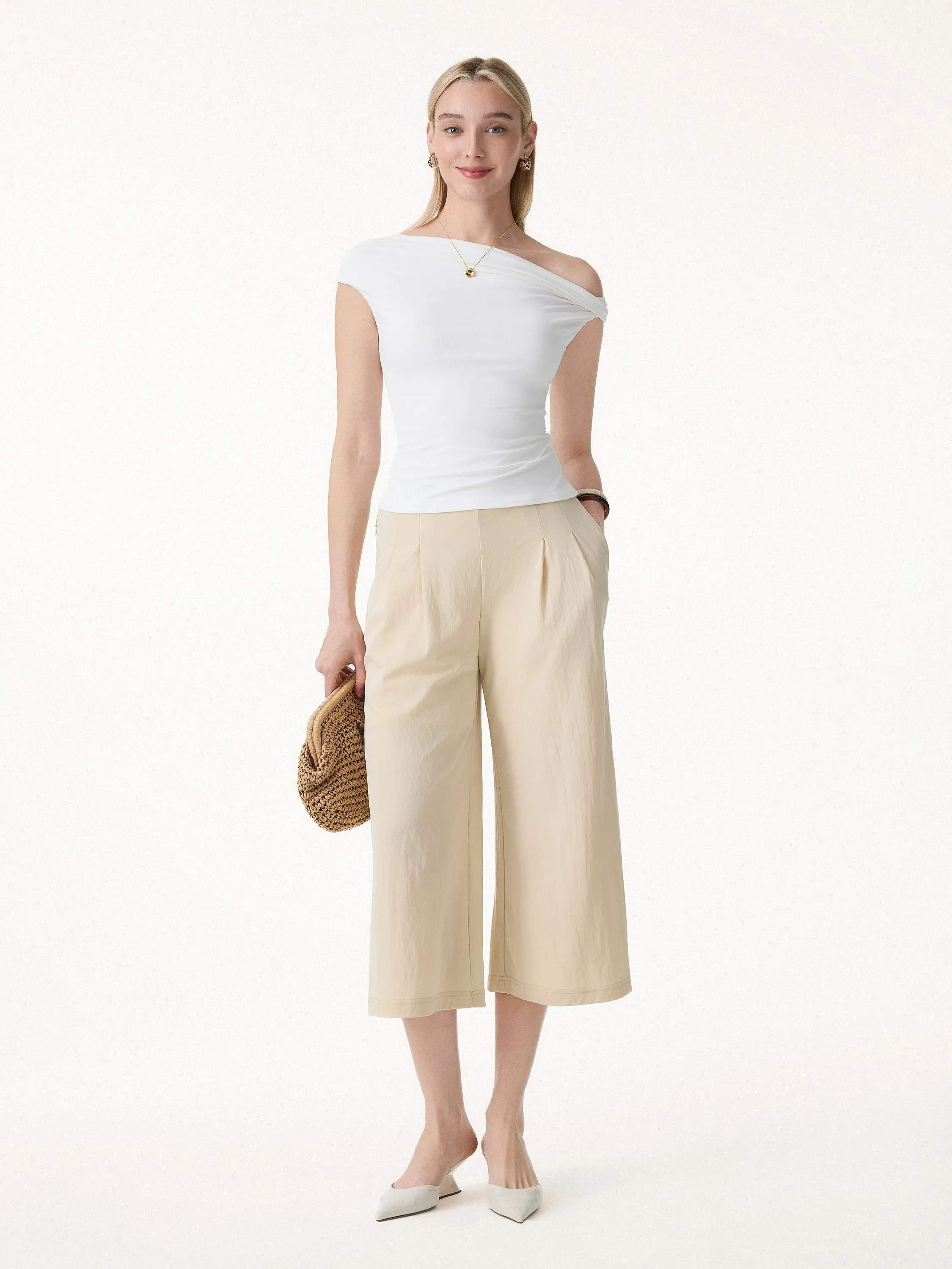 Wrinkle-Resistant Linen-Like Cropped Wide Leg Pants sold by OGLmove product image thumbnail 4