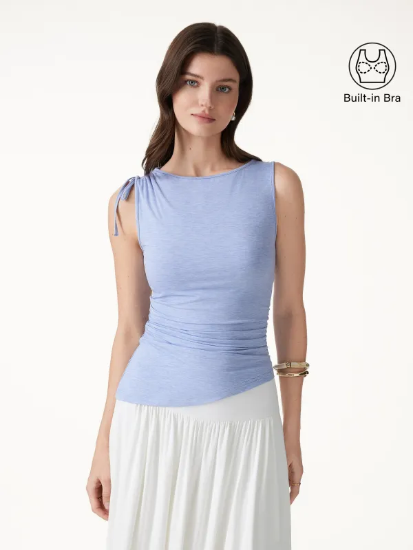 Bamboo Heathered Boatneck Ruched Bra Top made by OGLmove