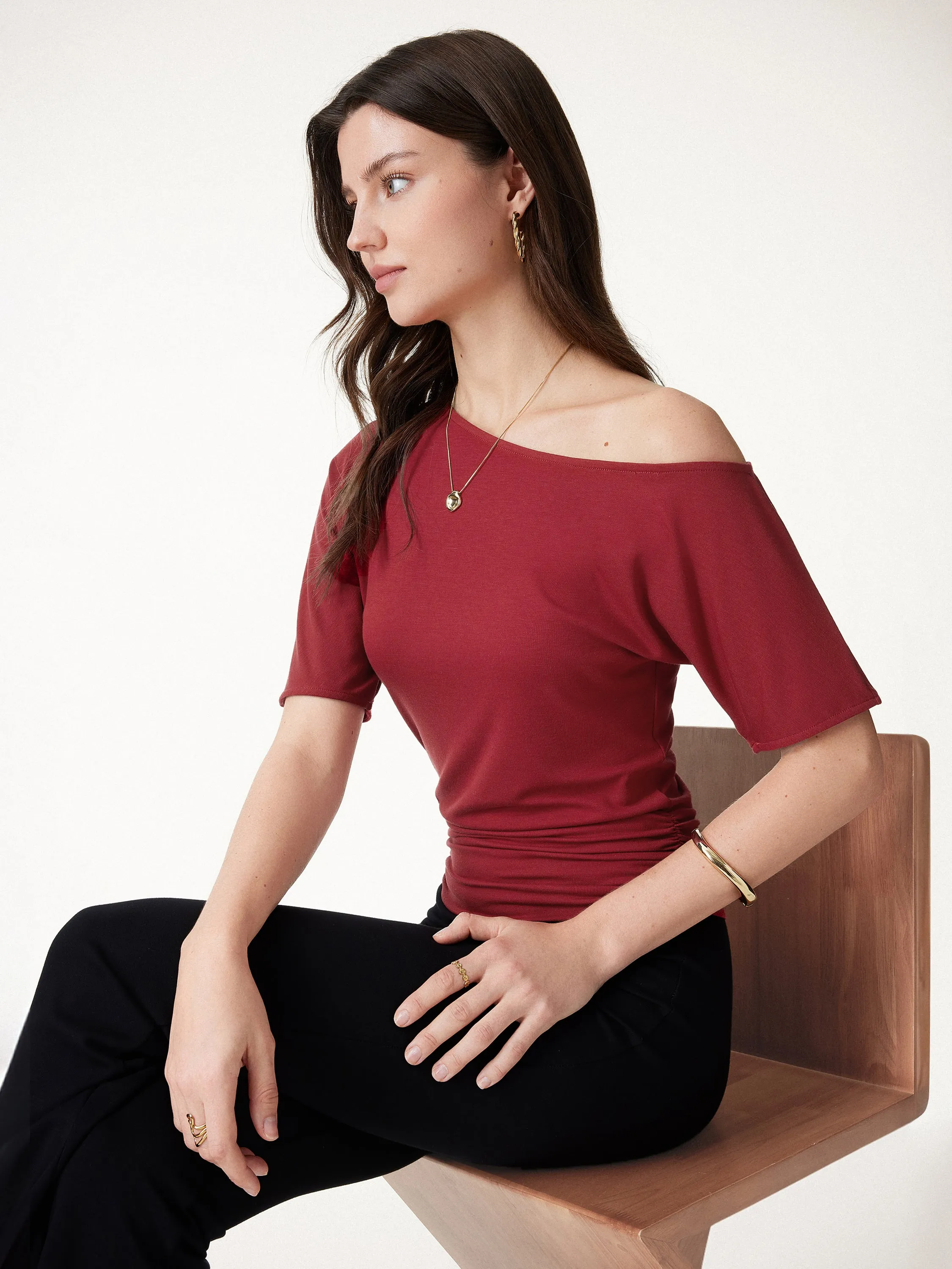 CoolTouch Relaxed Short Sleeve Ruched Top sold by OGLmove product image thumbnail 4