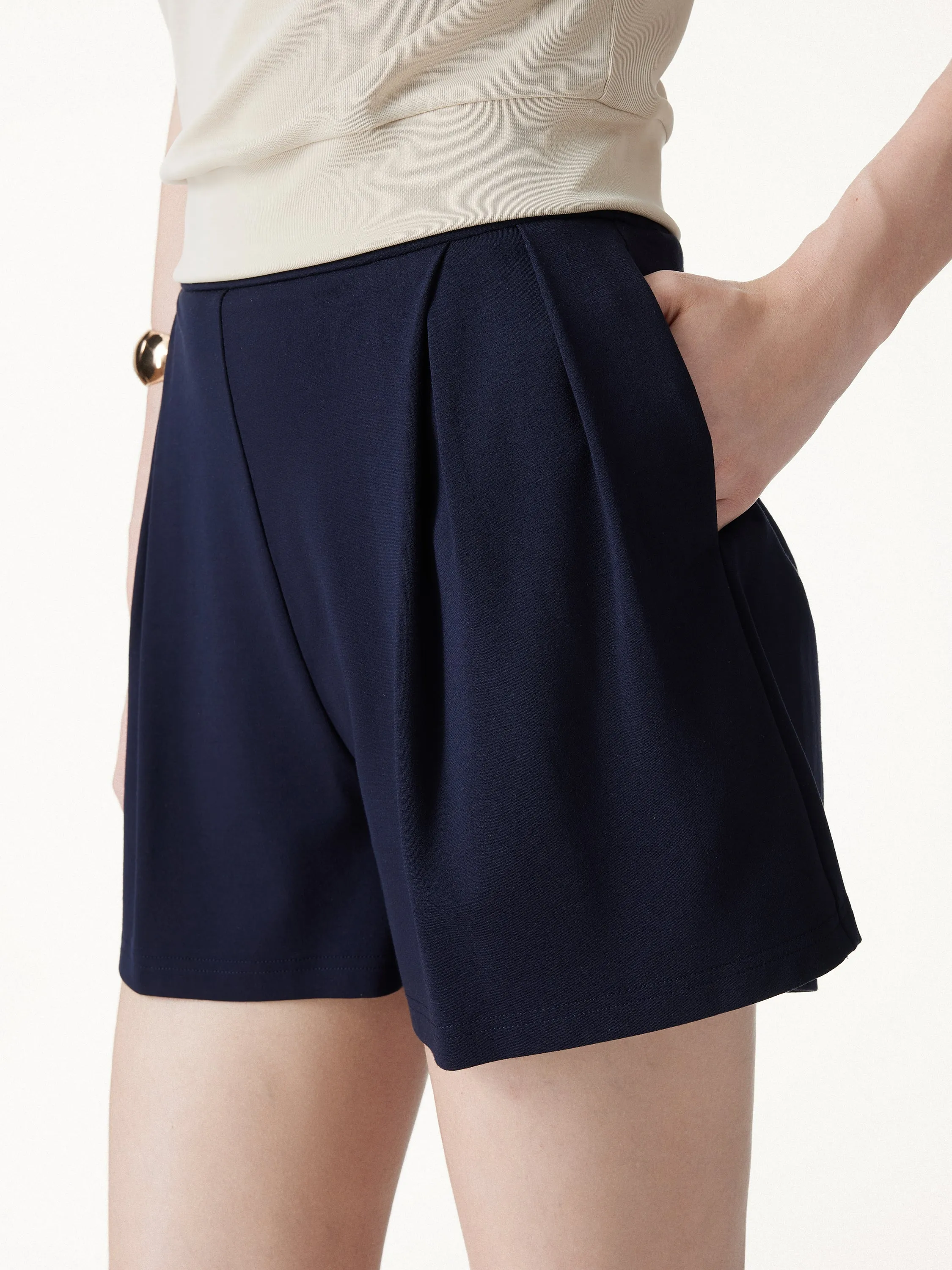 Stretch Ponte Pleated Wide Leg Shorts sold by OGLmove product image thumbnail 3
