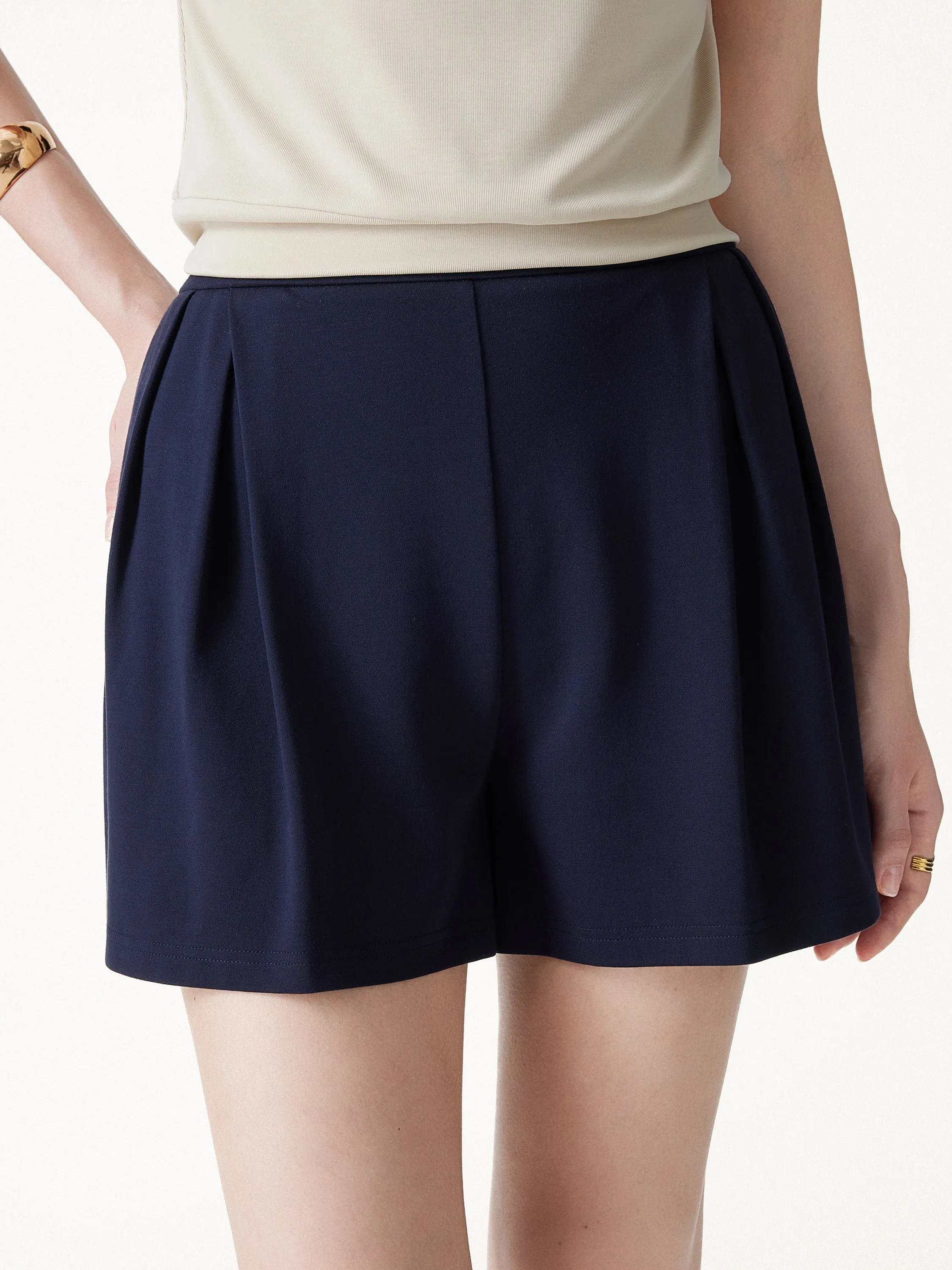 Stretch Ponte Pleated Wide Leg Shorts sold by OGLmove product image thumbnail 5