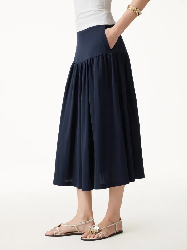 Cotton-Linen Gathered Midi Skirt with Pockets made by OGLmove