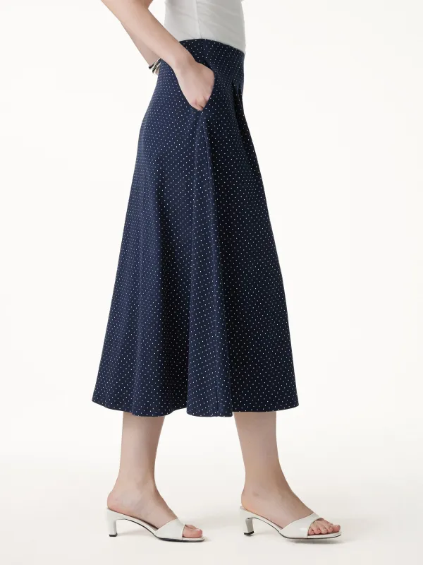 Polka Dots Flared Midi Skirt with Pockets made by OGLmove