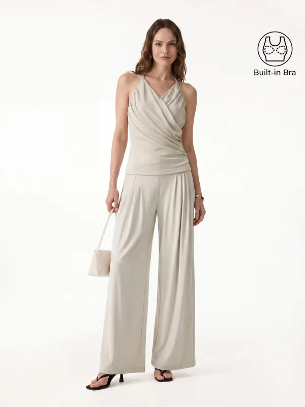 2Pcs Set Halter Neck Surplice Bra Top & Tucked Palazzo Pant with Pockets made by OGLmove