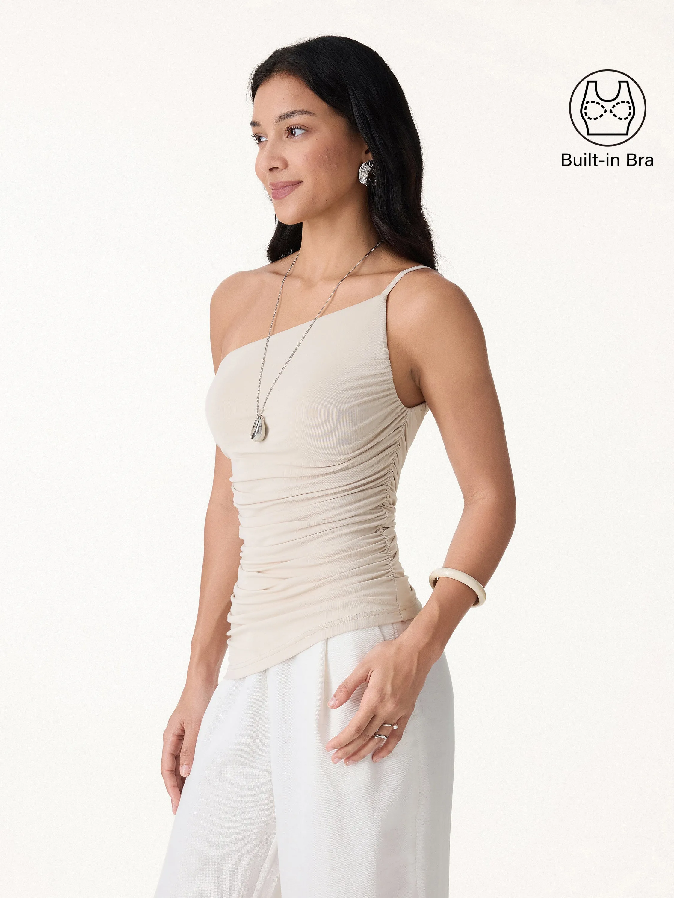 Ruched One Shoulder Asymmetrical Bra Top sold by OGLmove product image thumbnail 4