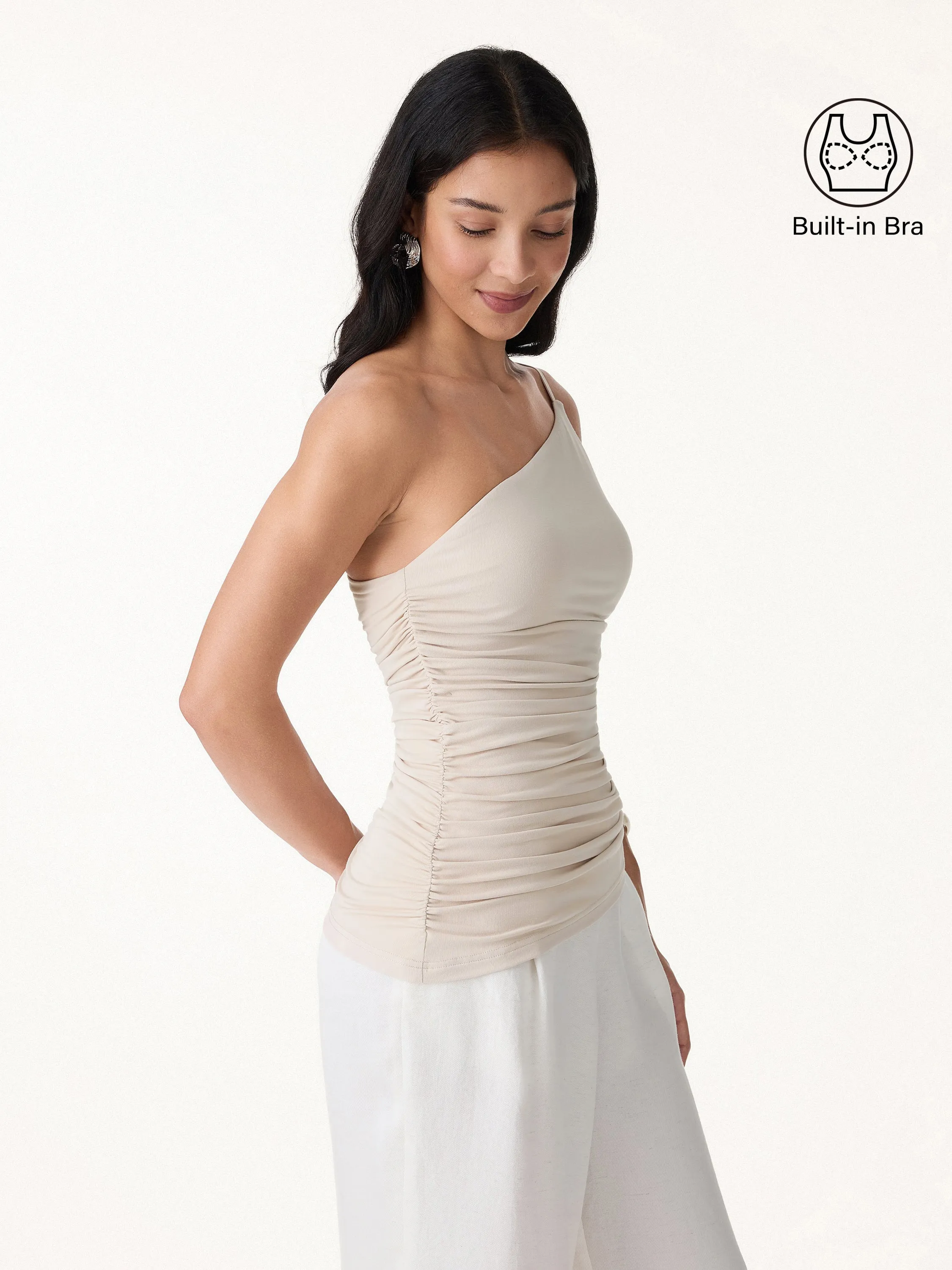 Ruched One Shoulder Asymmetrical Bra Top sold by OGLmove product image thumbnail 2
