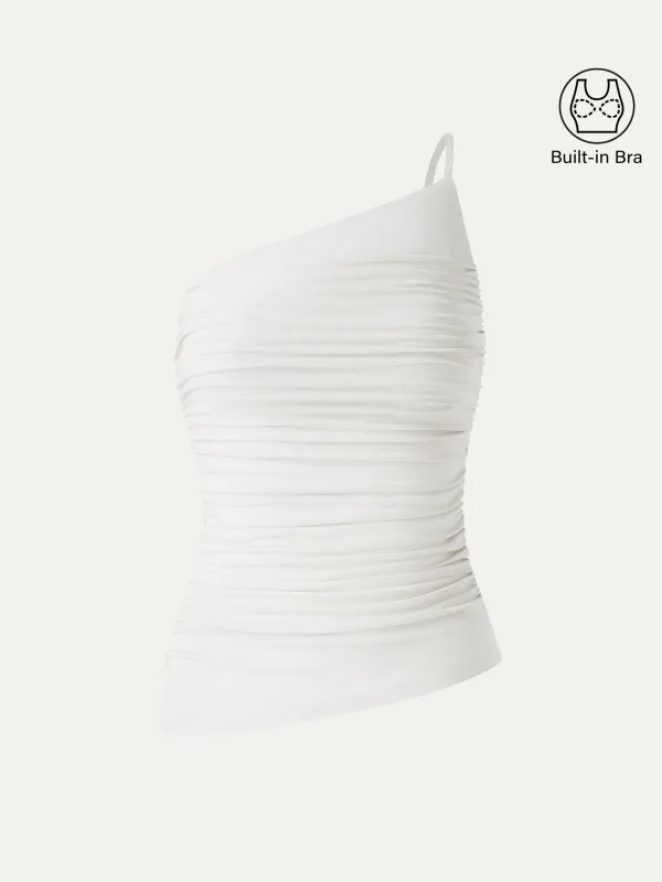 Ruched One Shoulder Asymmetrical Bra Top made by OGLmove