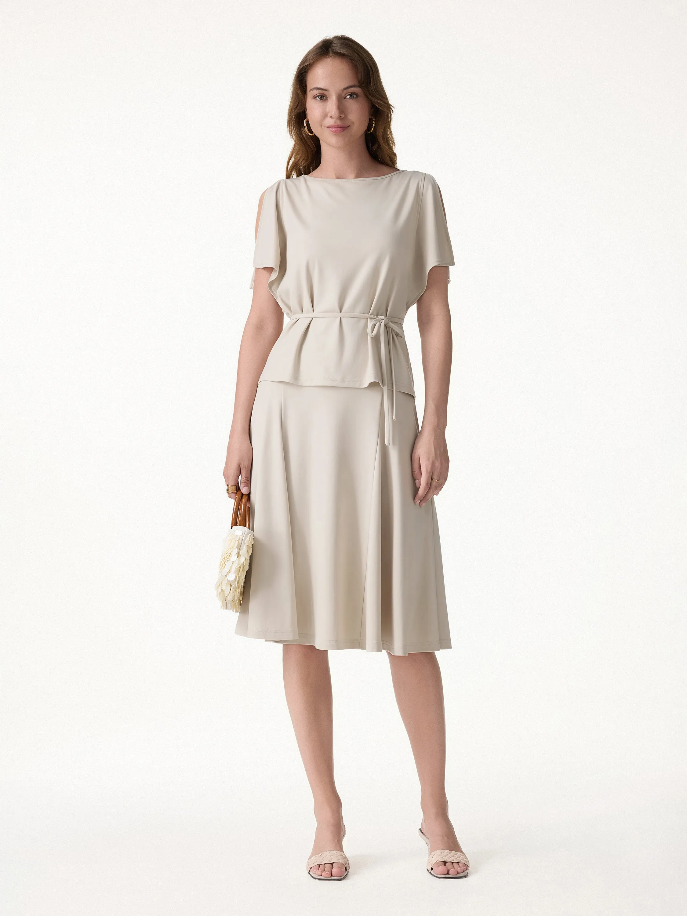 2Pcs Set Relaxed Boatneck Top & Midi Skirt with Pockets sold by OGLmove product image thumbnail 2