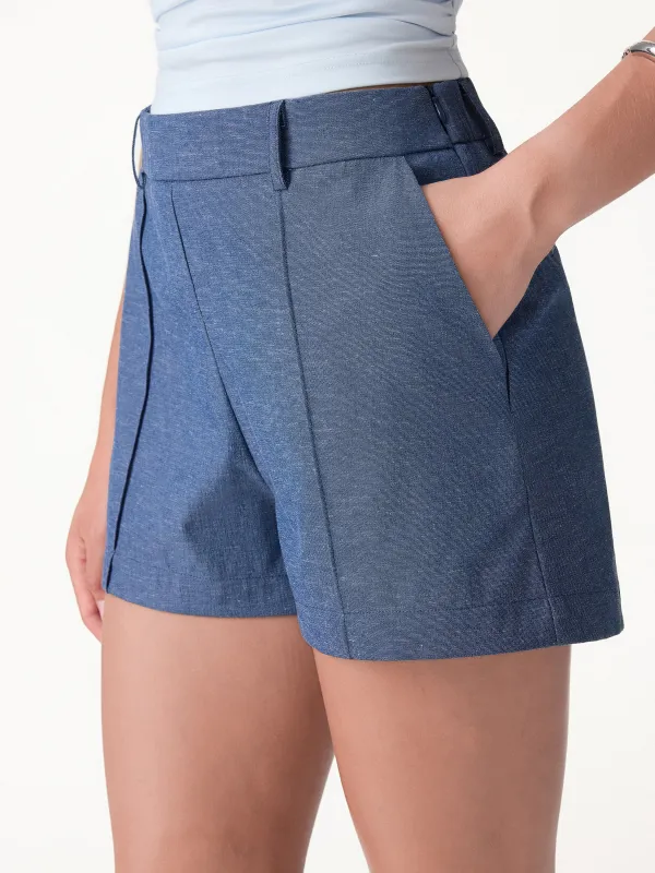 Linen-Like Mid Rise Pintuck Shorts with Pockets made by OGLmove