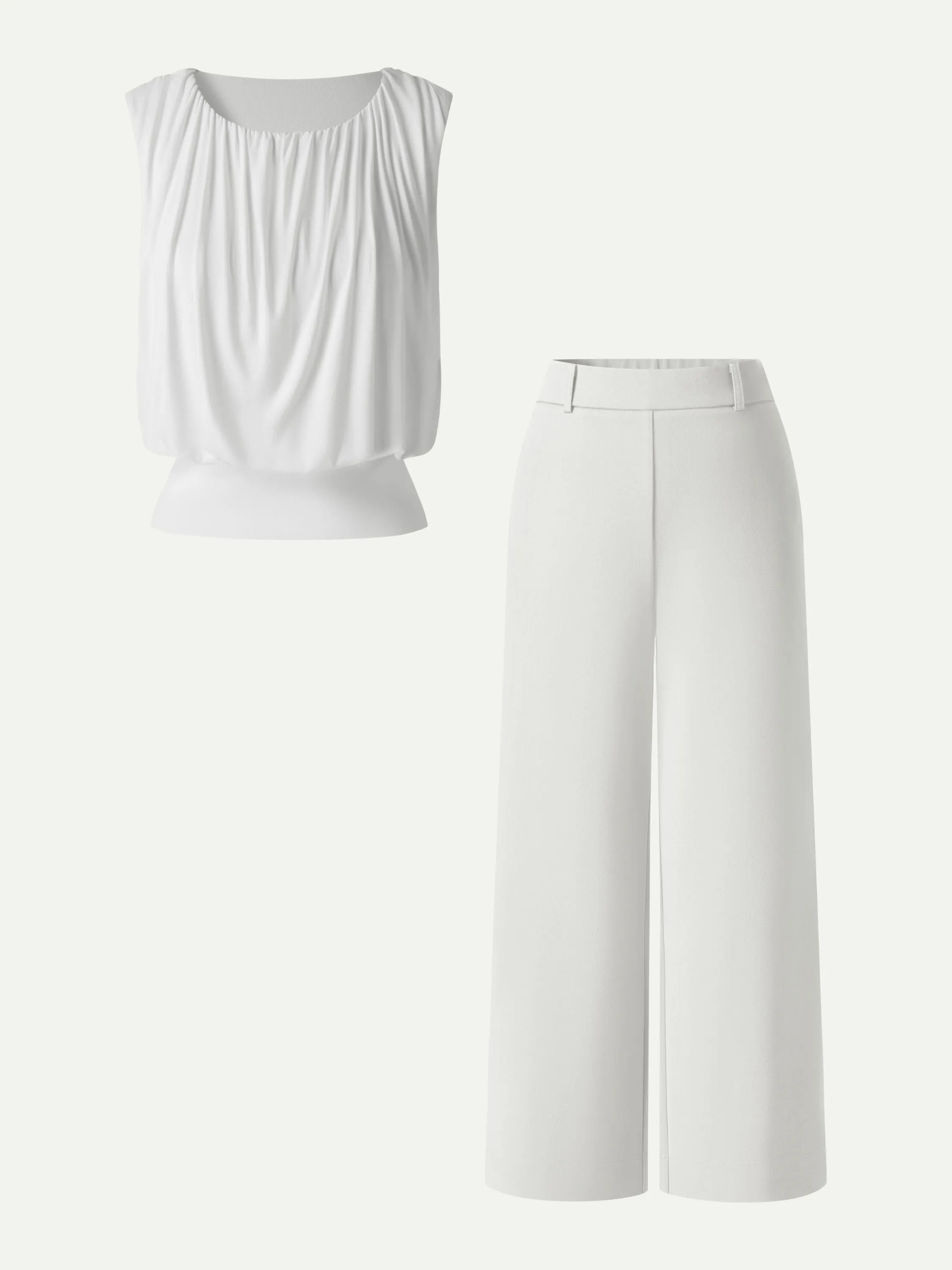 2Pcs Set Gathered Bra Top & Cropped Wide Leg Pants sold by OGLmove product image thumbnail 3