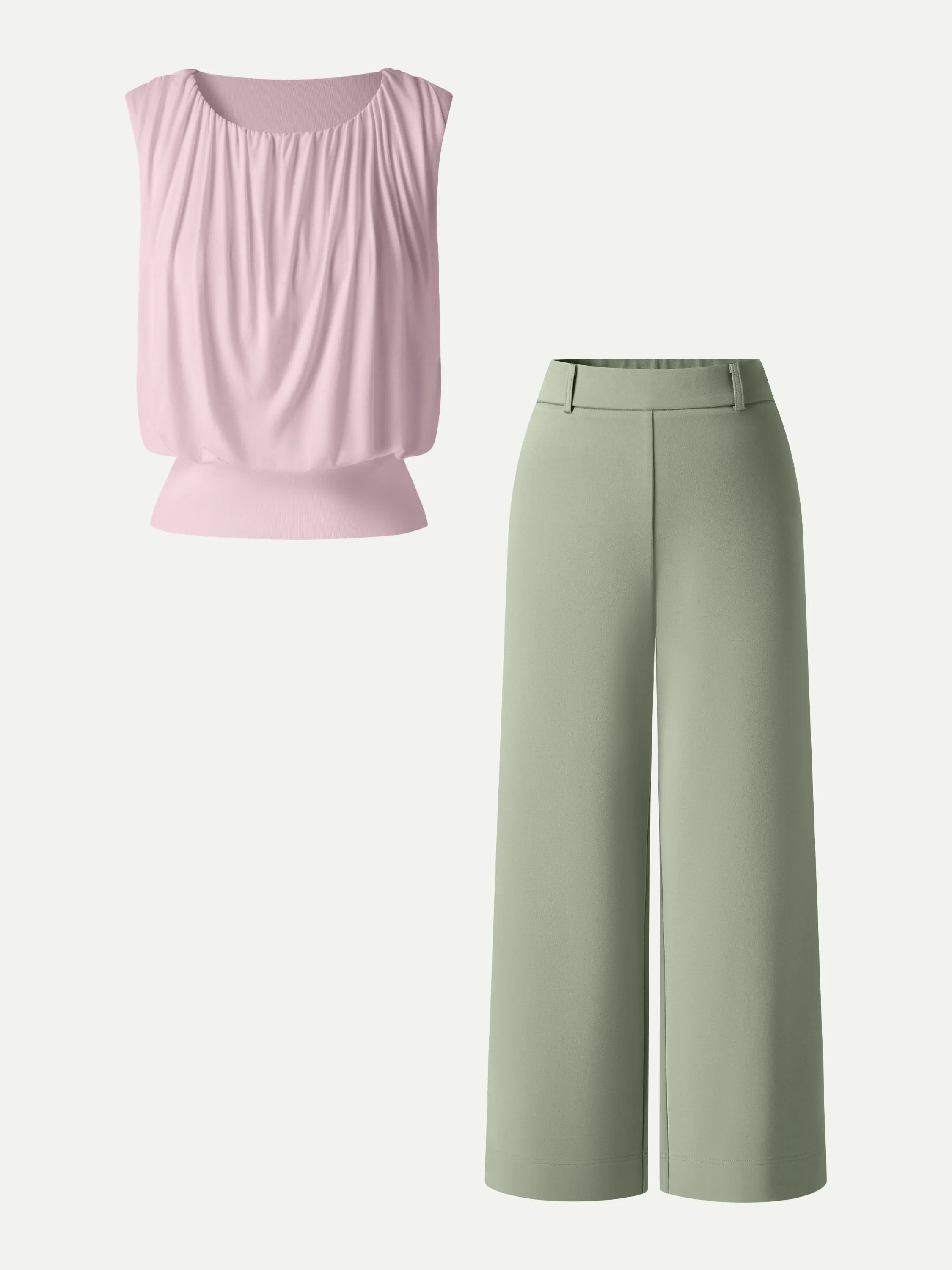 2Pcs Set Gathered Bra Top & Cropped Wide Leg Pants sold by OGLmove product image thumbnail 4