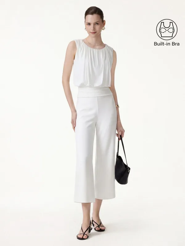 2Pcs Set Gathered Bra Top & Cropped Wide Leg Pants made by OGLmove