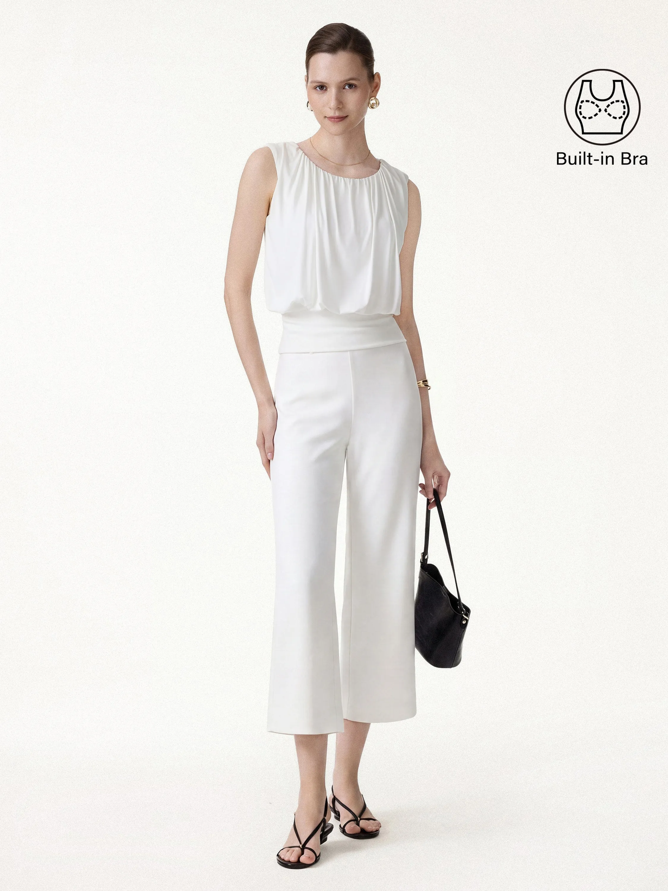 2Pcs Set Gathered Bra Top & Cropped Wide Leg Pants sold by OGLmove