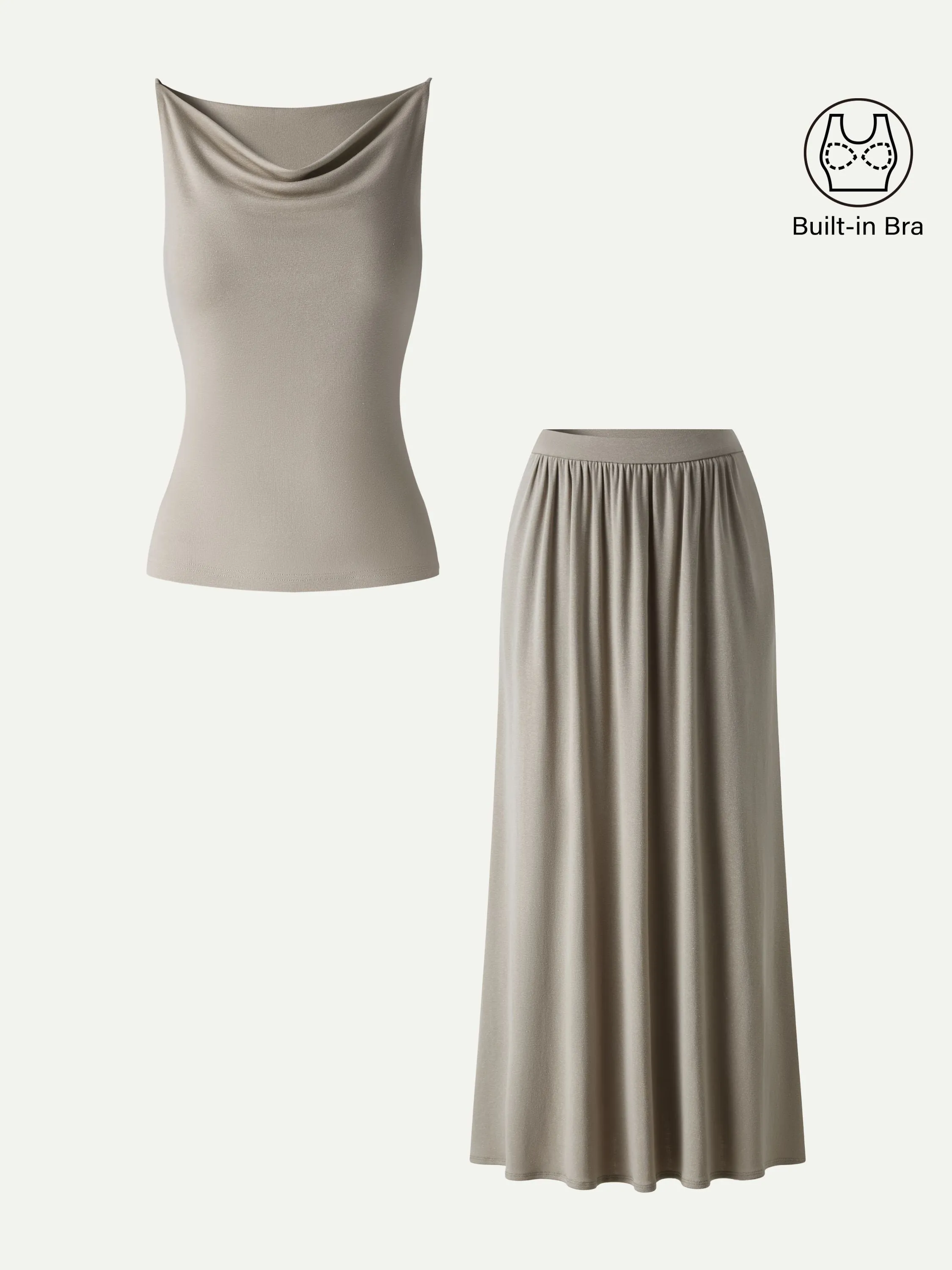 2Pcs Set Cowl Neck Bra Tank & A-Line Maxi Skirt with Pockets sold by OGLmove product image thumbnail 3