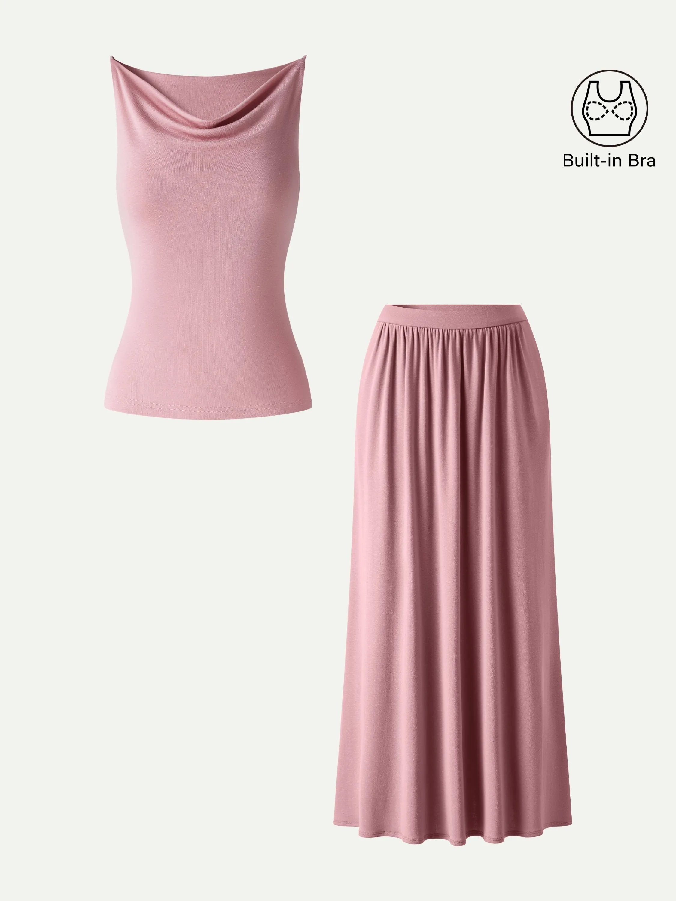 2Pcs Set Cowl Neck Bra Tank & A-Line Maxi Skirt with Pockets sold by OGLmove product image thumbnail 2