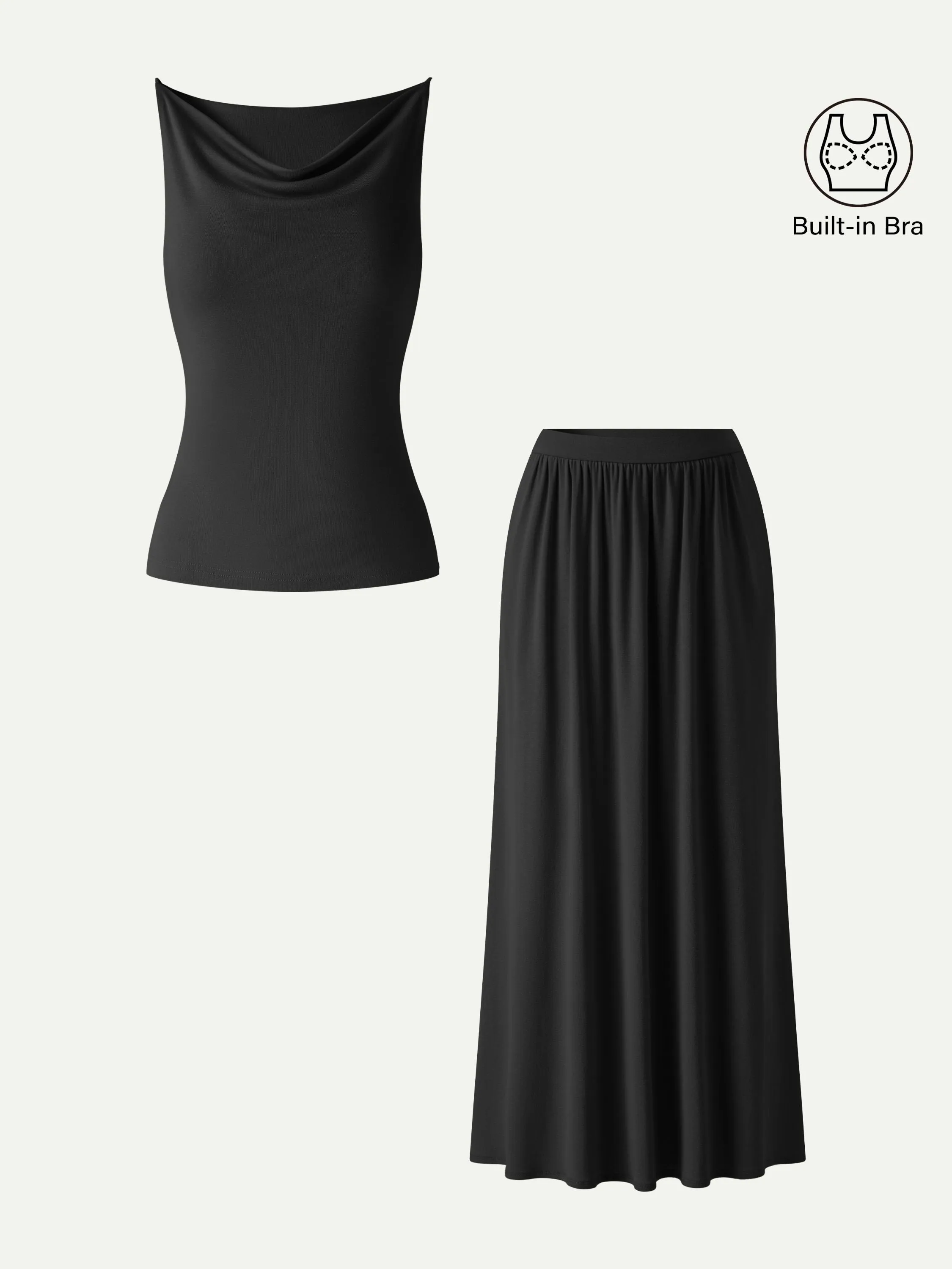 2Pcs Set Cowl Neck Bra Tank & A-Line Maxi Skirt with Pockets sold by OGLmove product image thumbnail 4