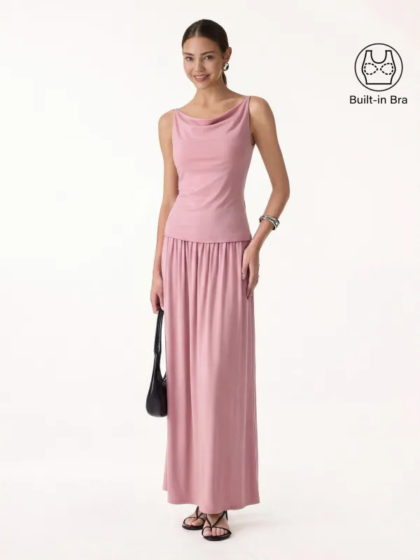 2Pcs Set Cowl Neck Bra Tank & A-Line Maxi Skirt with Pockets made by OGLmove