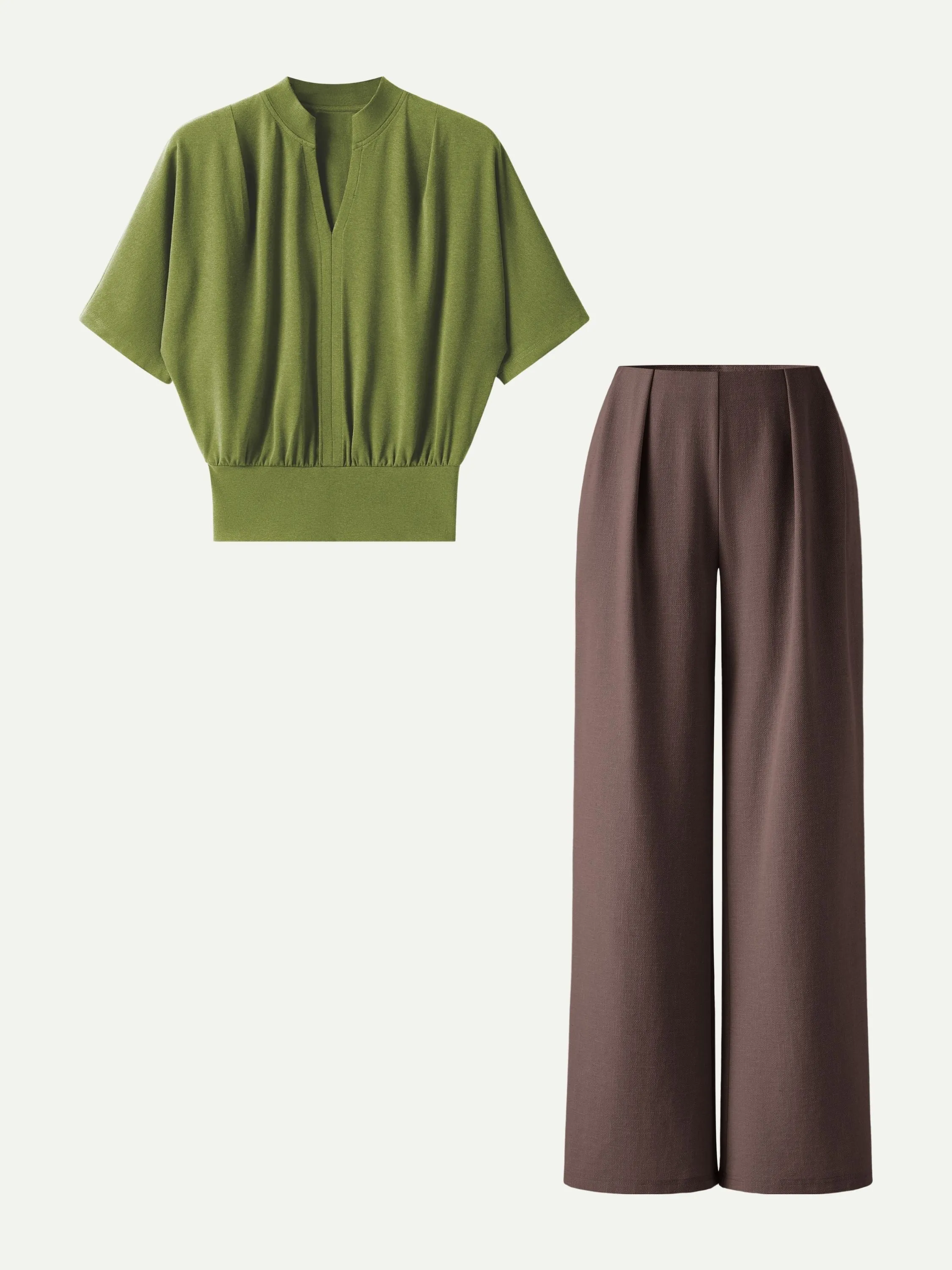 2Pcs Set Stand Collar V-Neck Top & Wide Flare Pant with Pockets sold by OGLmove product image thumbnail 4