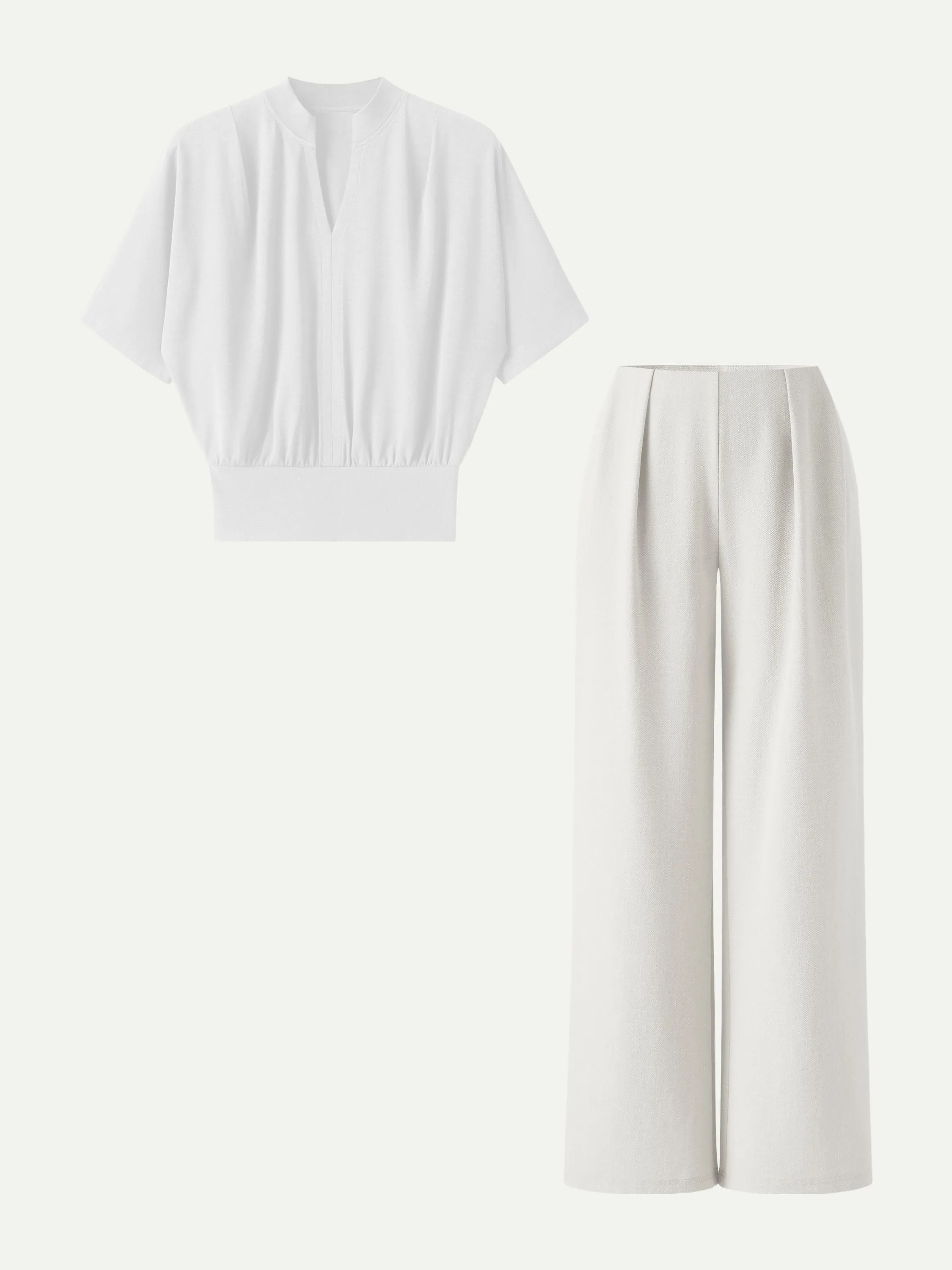 2Pcs Set Stand Collar V-Neck Top & Wide Flare Pant with Pockets sold by OGLmove product image thumbnail 2