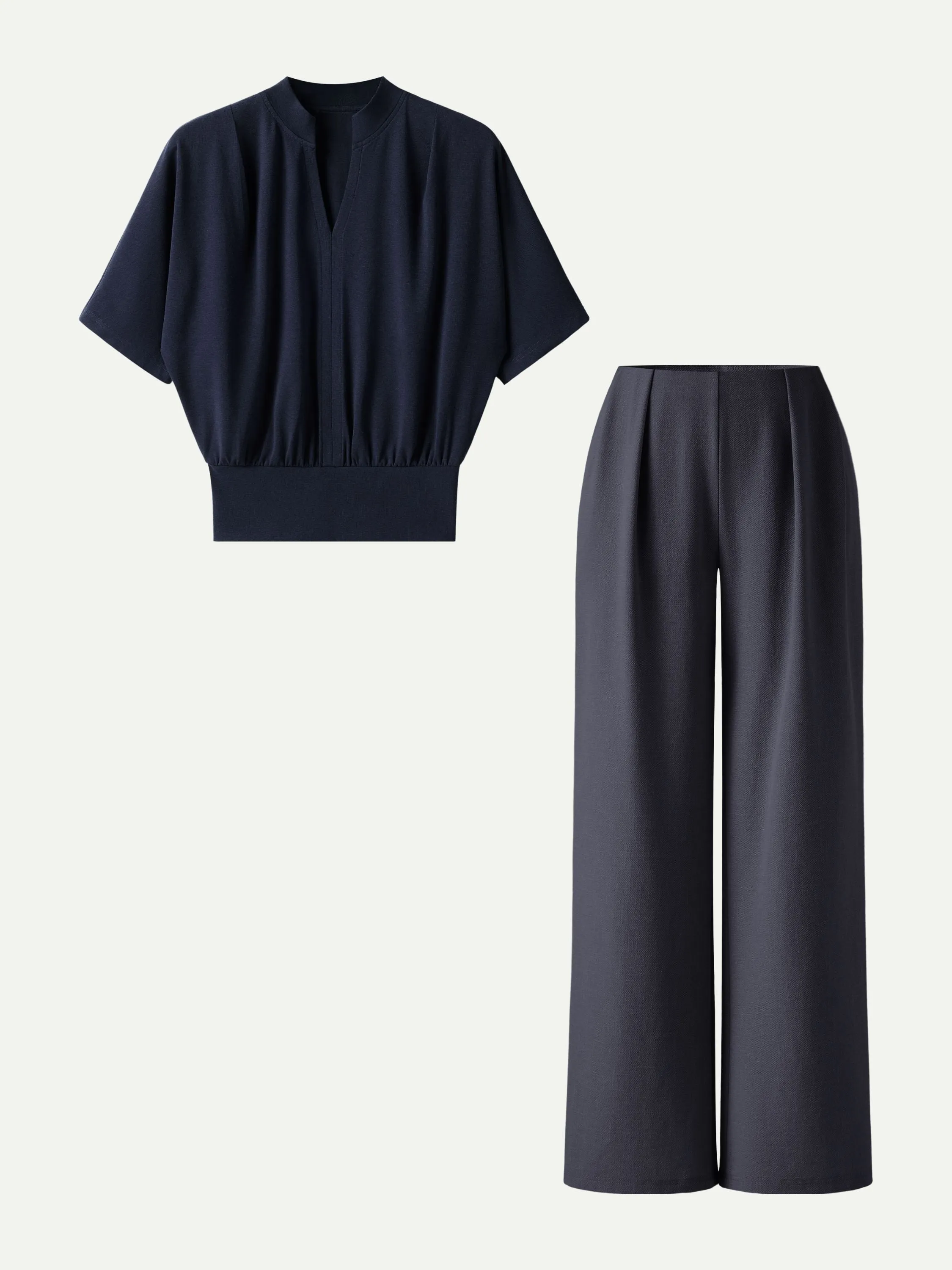 2Pcs Set Stand Collar V-Neck Top & Wide Flare Pant with Pockets sold by OGLmove product image thumbnail 5
