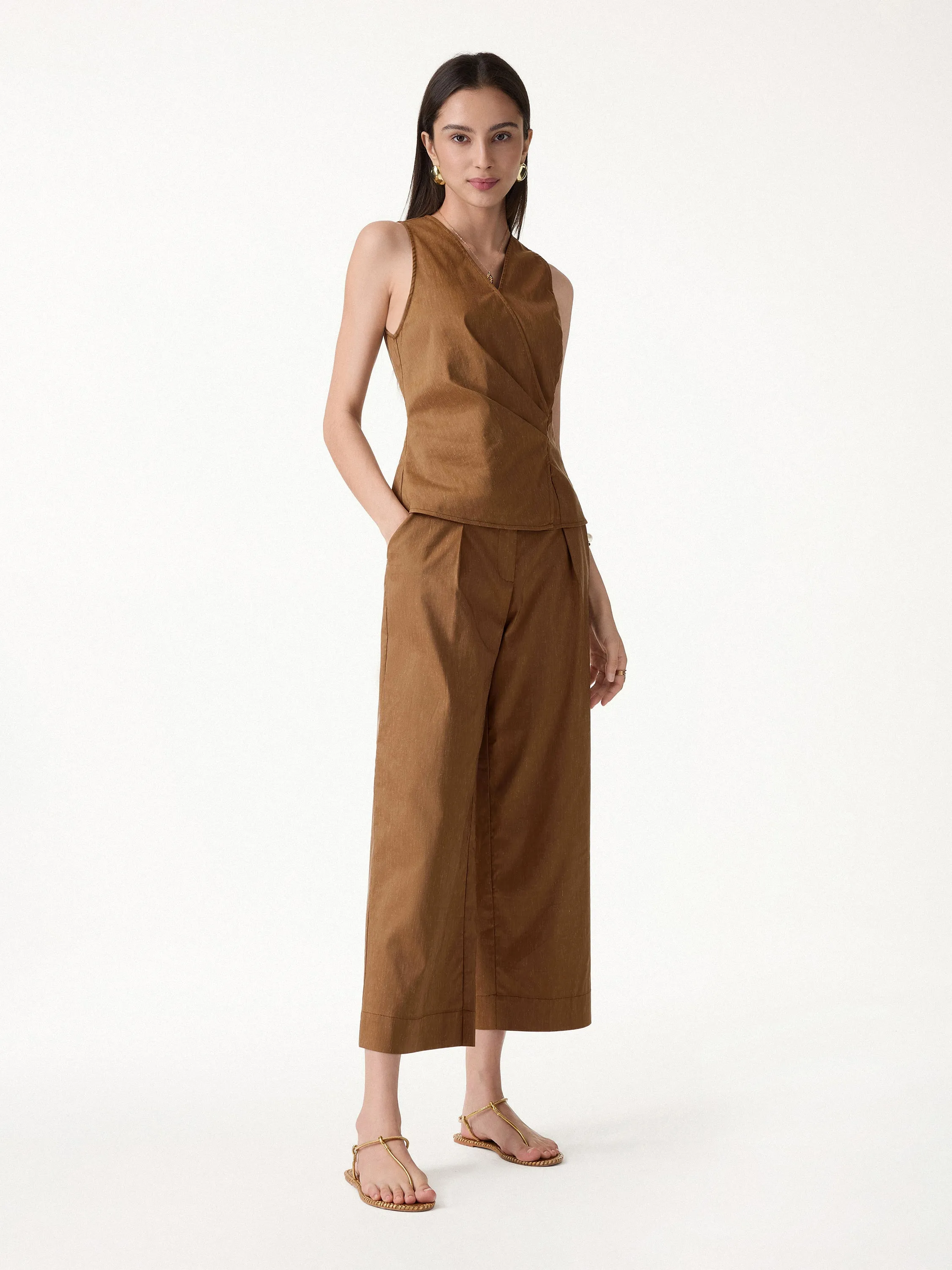 2Pcs Set Top with Side Twist & Cropped Wide Leg Pants sold by OGLmove product image thumbnail 4