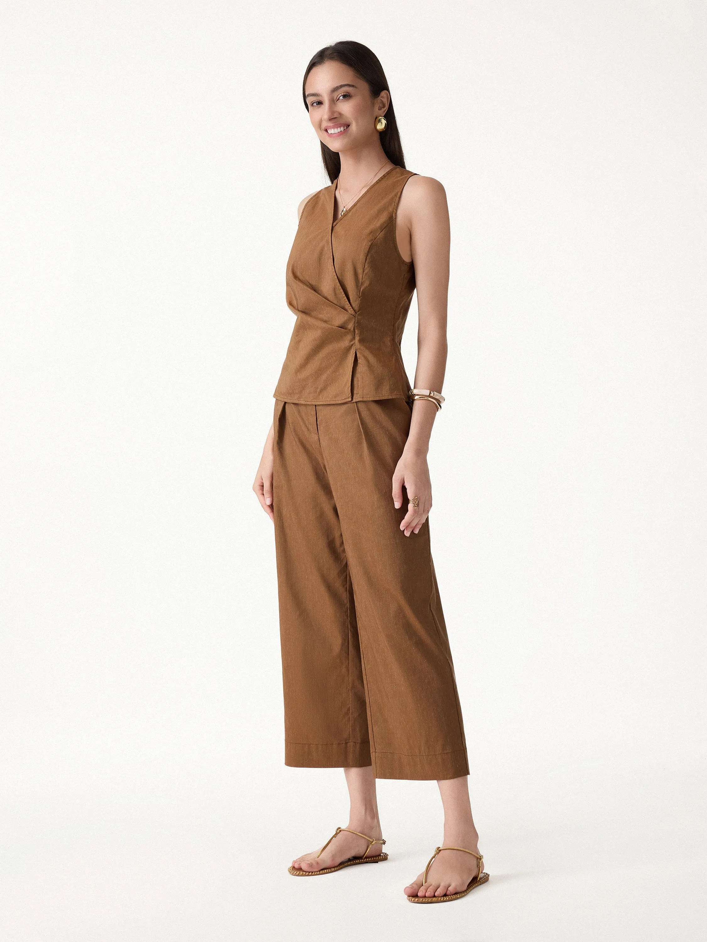 2Pcs Set Top with Side Twist & Cropped Wide Leg Pants sold by OGLmove product image thumbnail 3