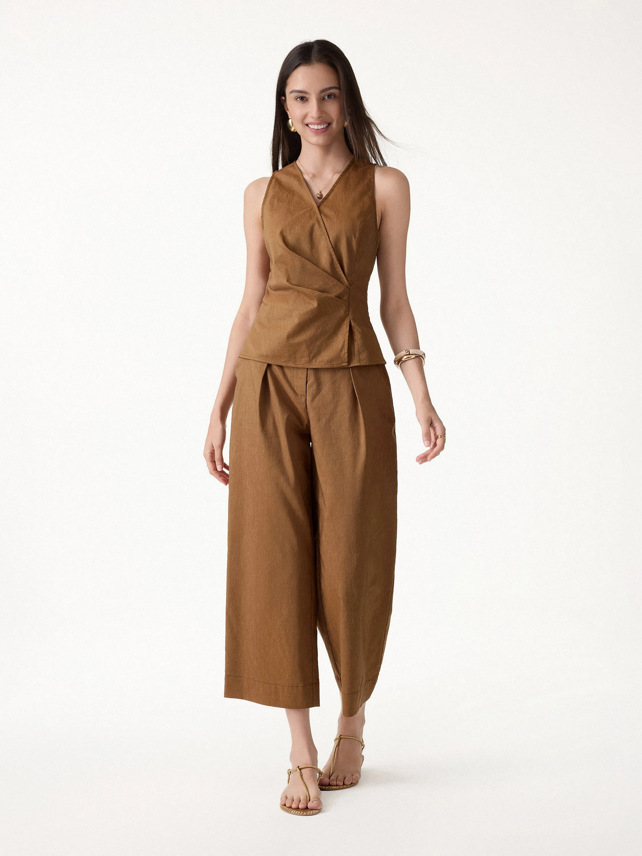 2Pcs Set Top with Side Twist & Cropped Wide Leg Pants sold by OGLmove product image thumbnail 2