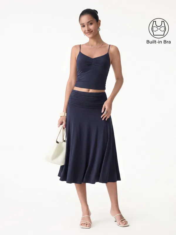 2Pcs Set Front Tucked Spaghetti Brami & A-line Midi Skirt made by OGLmove