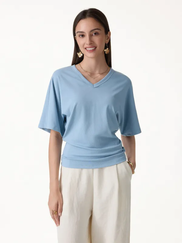 Viscose Cotton V-Neck Waist-Defining Summer Tee made by OGLmove