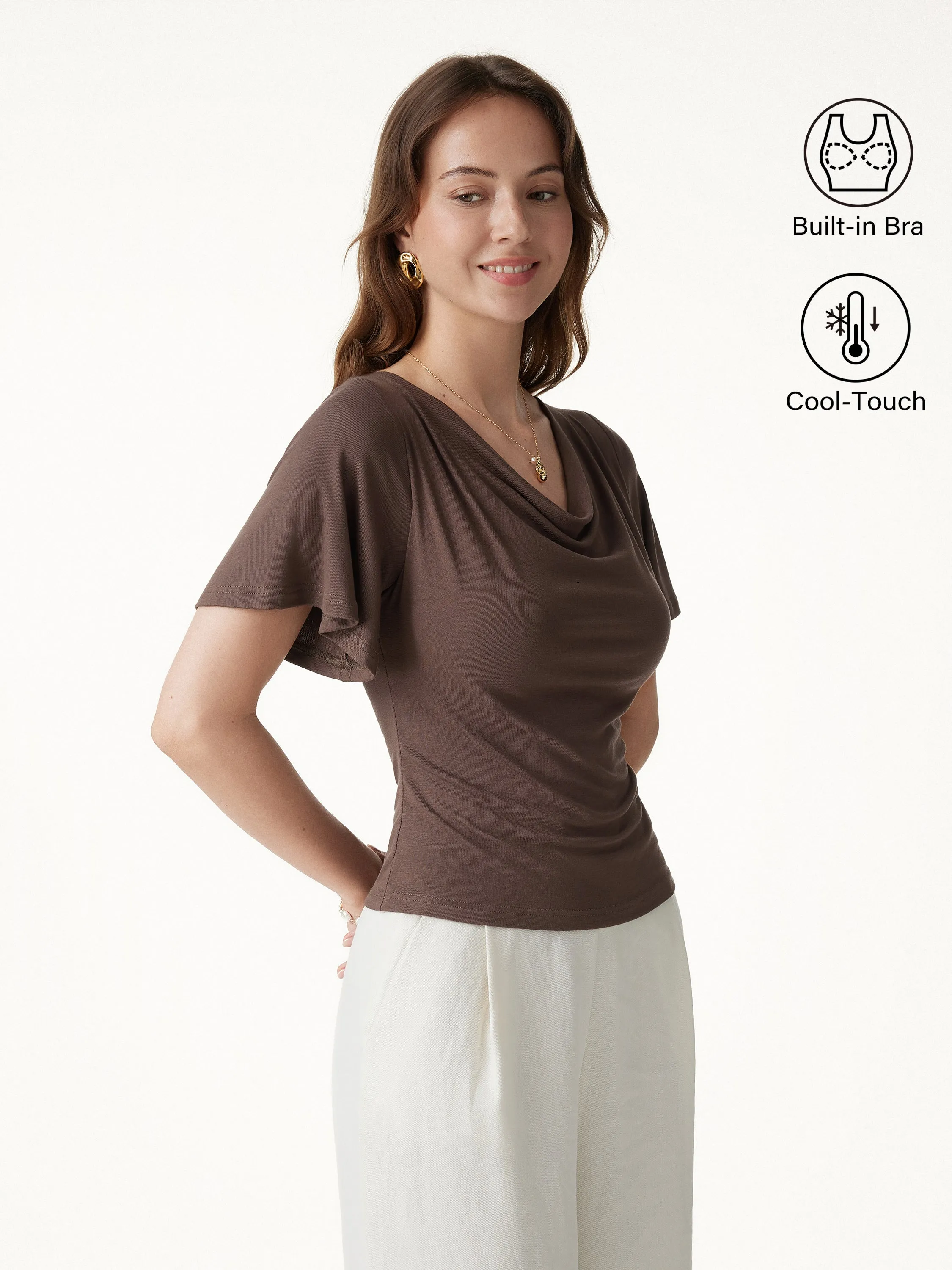 Cowl Neck Flutter Sleeve Bra Top sold by OGLmove product image thumbnail 5