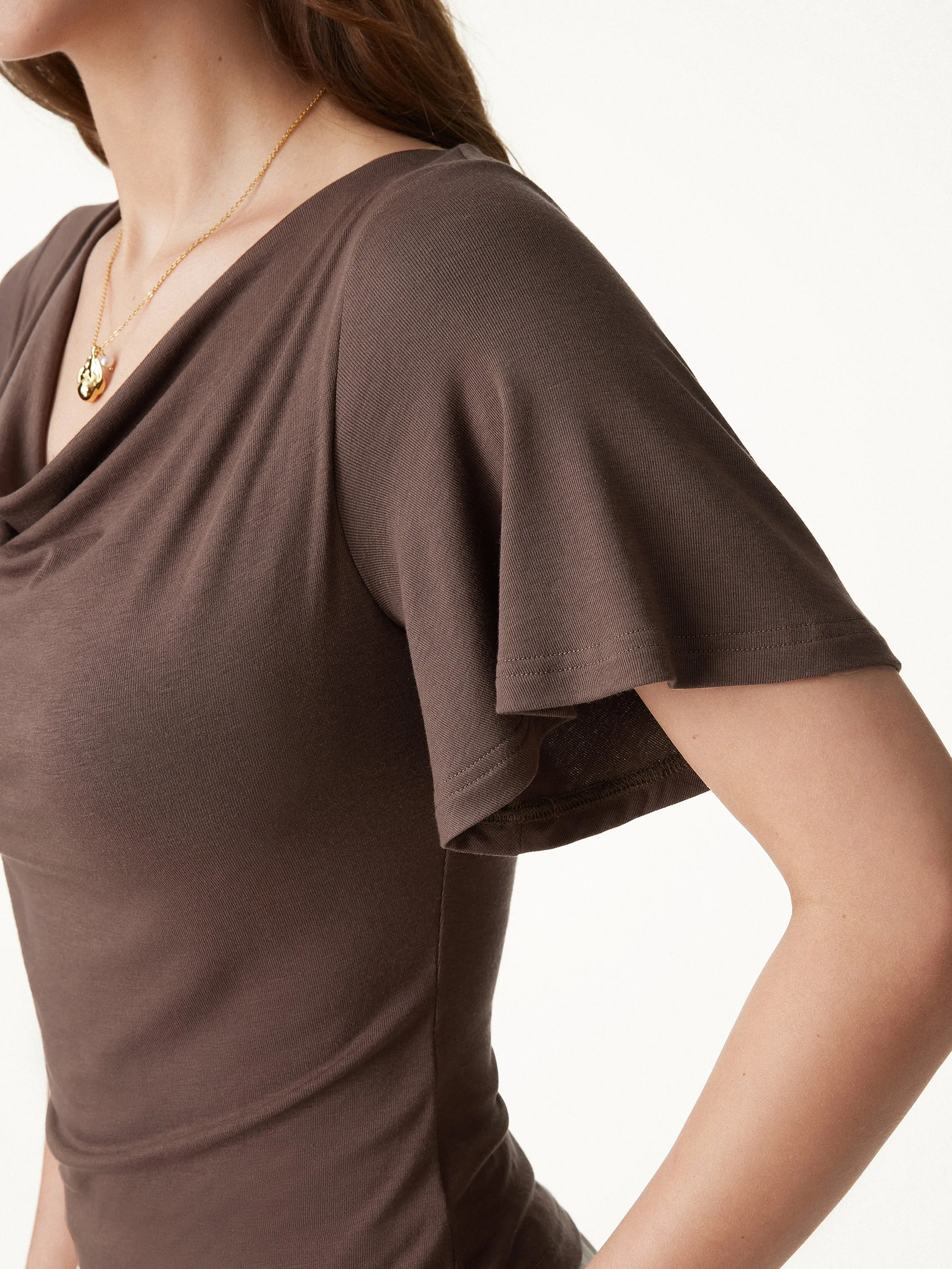 Cowl Neck Flutter Sleeve Bra Top sold by OGLmove product image thumbnail 3
