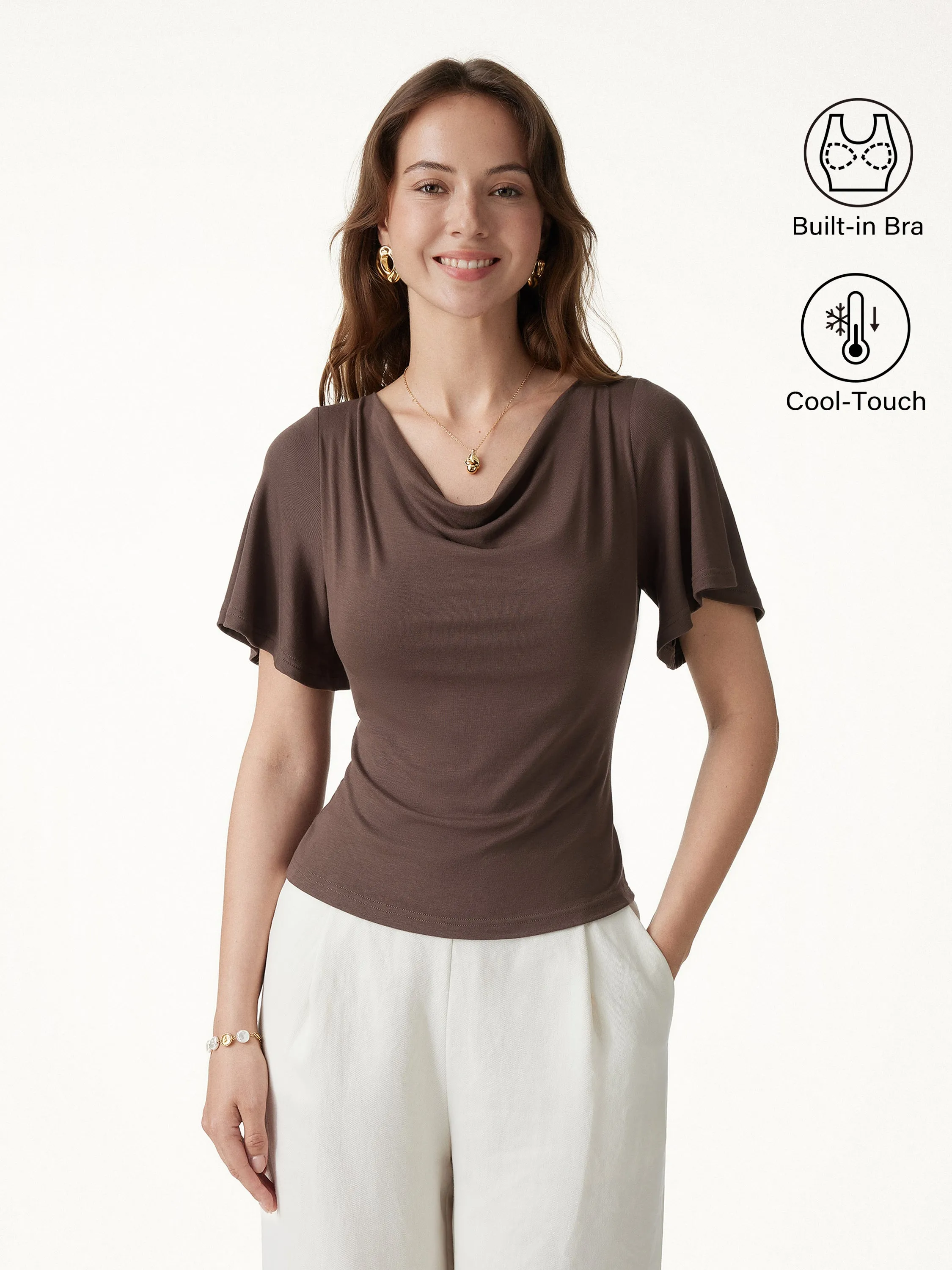 Cowl Neck Flutter Sleeve Bra Top sold by OGLmove