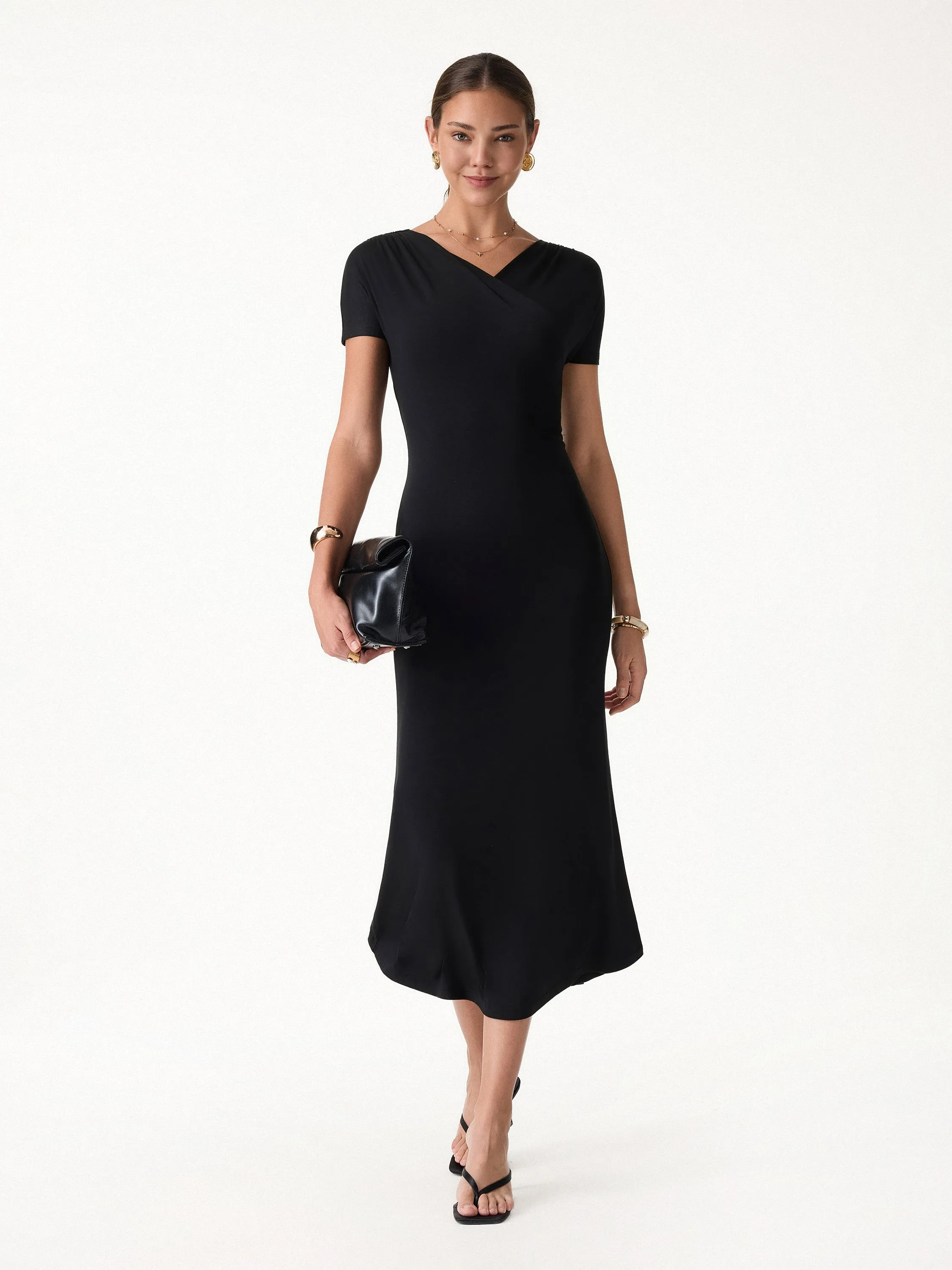 Surplice Short Sleeve Midi Dress sold by OGLmove product image thumbnail 4