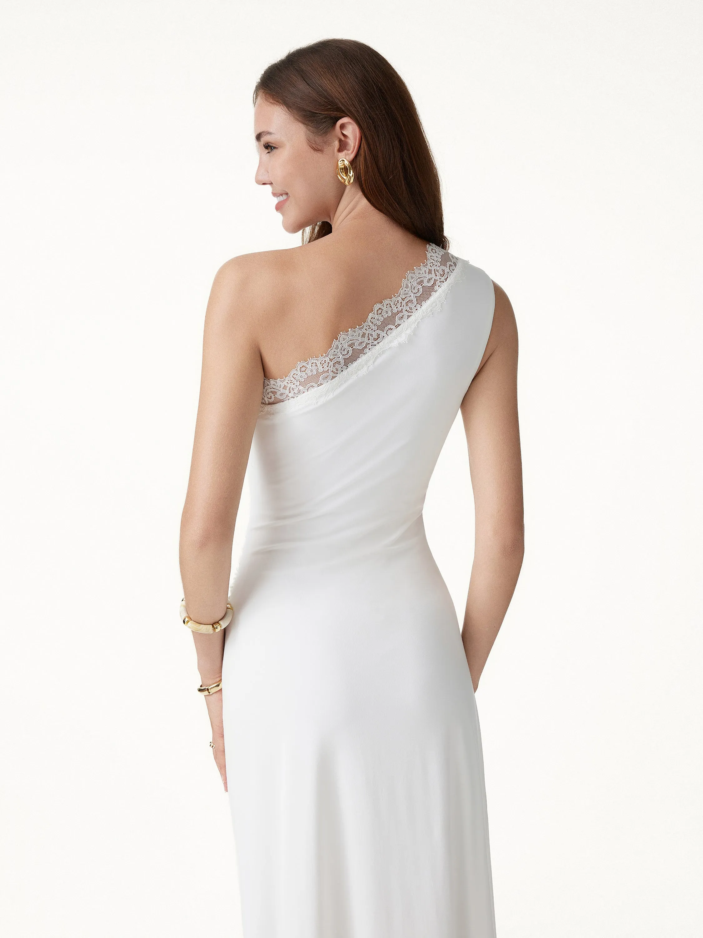 Lace Trim One Shoulder Ruched Bra Dress sold by OGLmove product image thumbnail 4