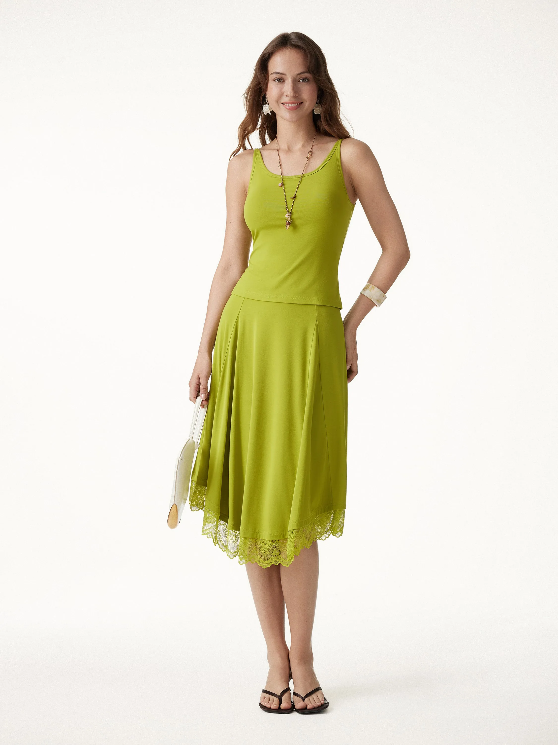 Lace Trim Midi Circle Flare Skirt sold by OGLmove product image thumbnail 4