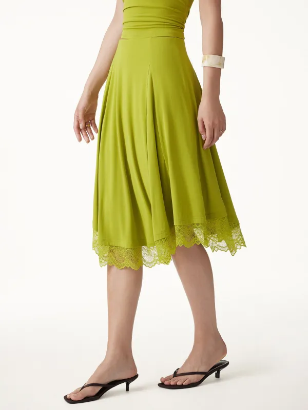 Lace Trim Midi Circle Flare Skirt made by OGLmove