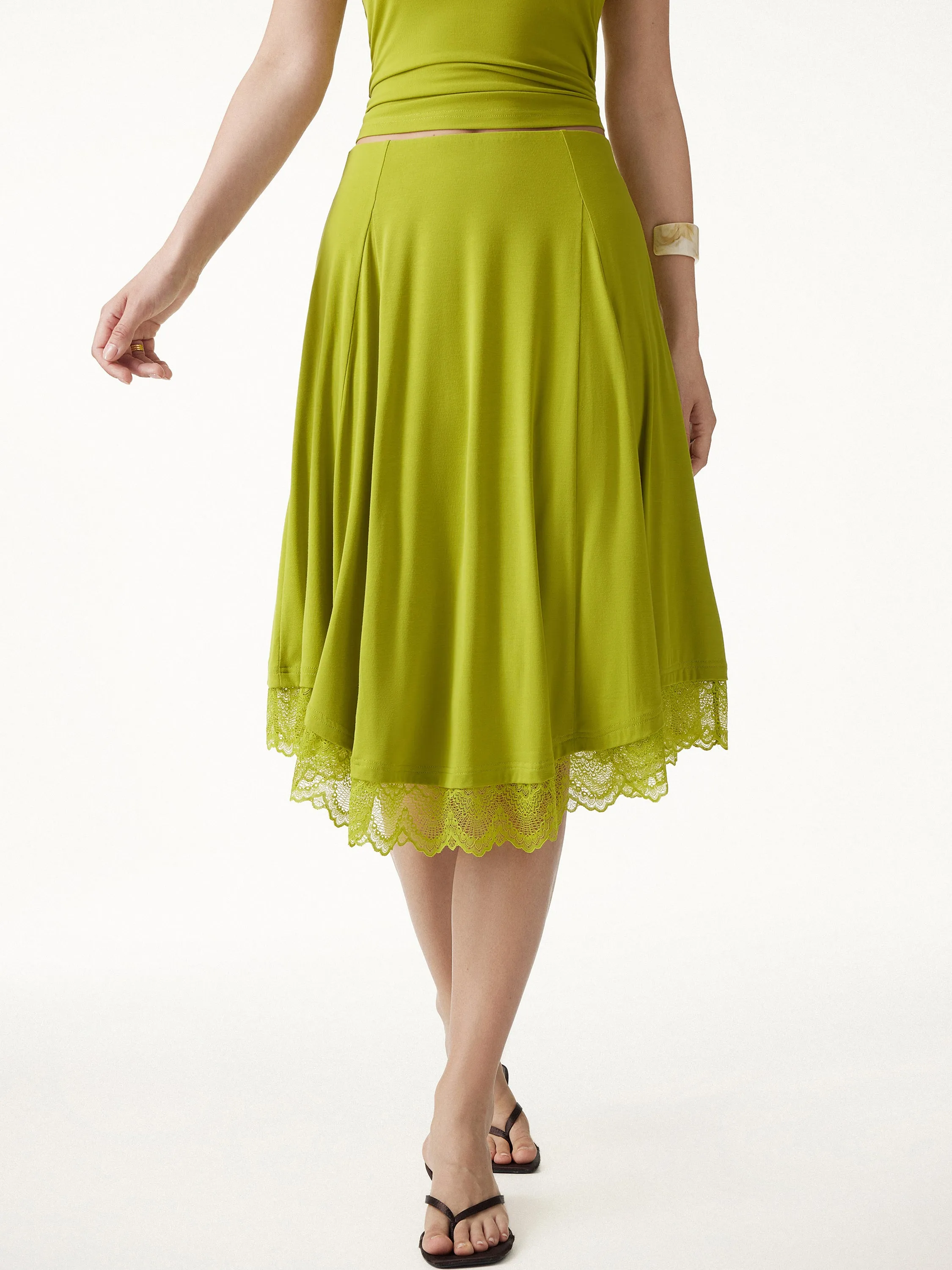 Lace Trim Midi Circle Flare Skirt sold by OGLmove product image thumbnail 5