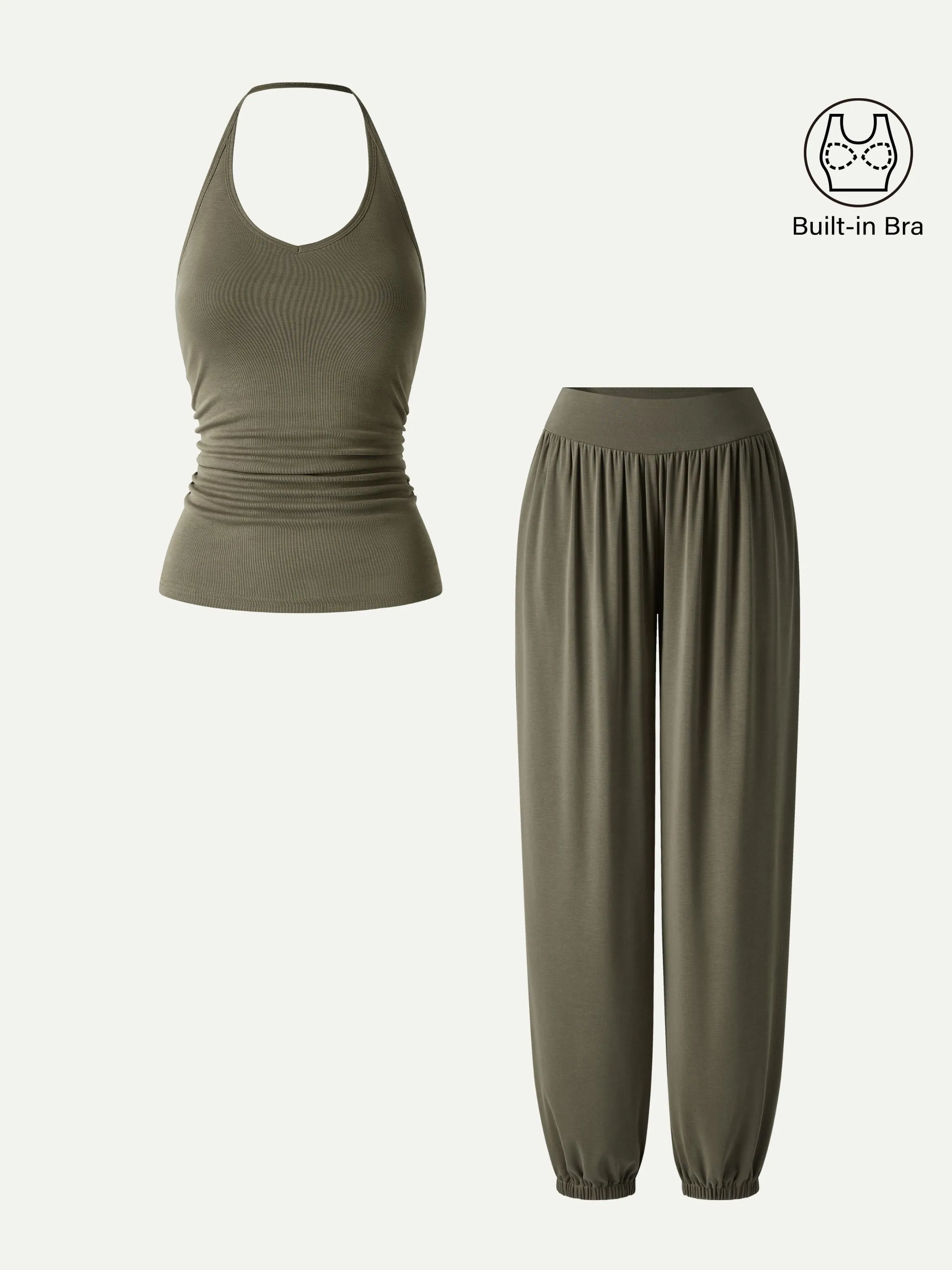 2Pcs Set Open Back Bra Top & Balloon Pants with Pockets sold by OGLmove product image thumbnail 4