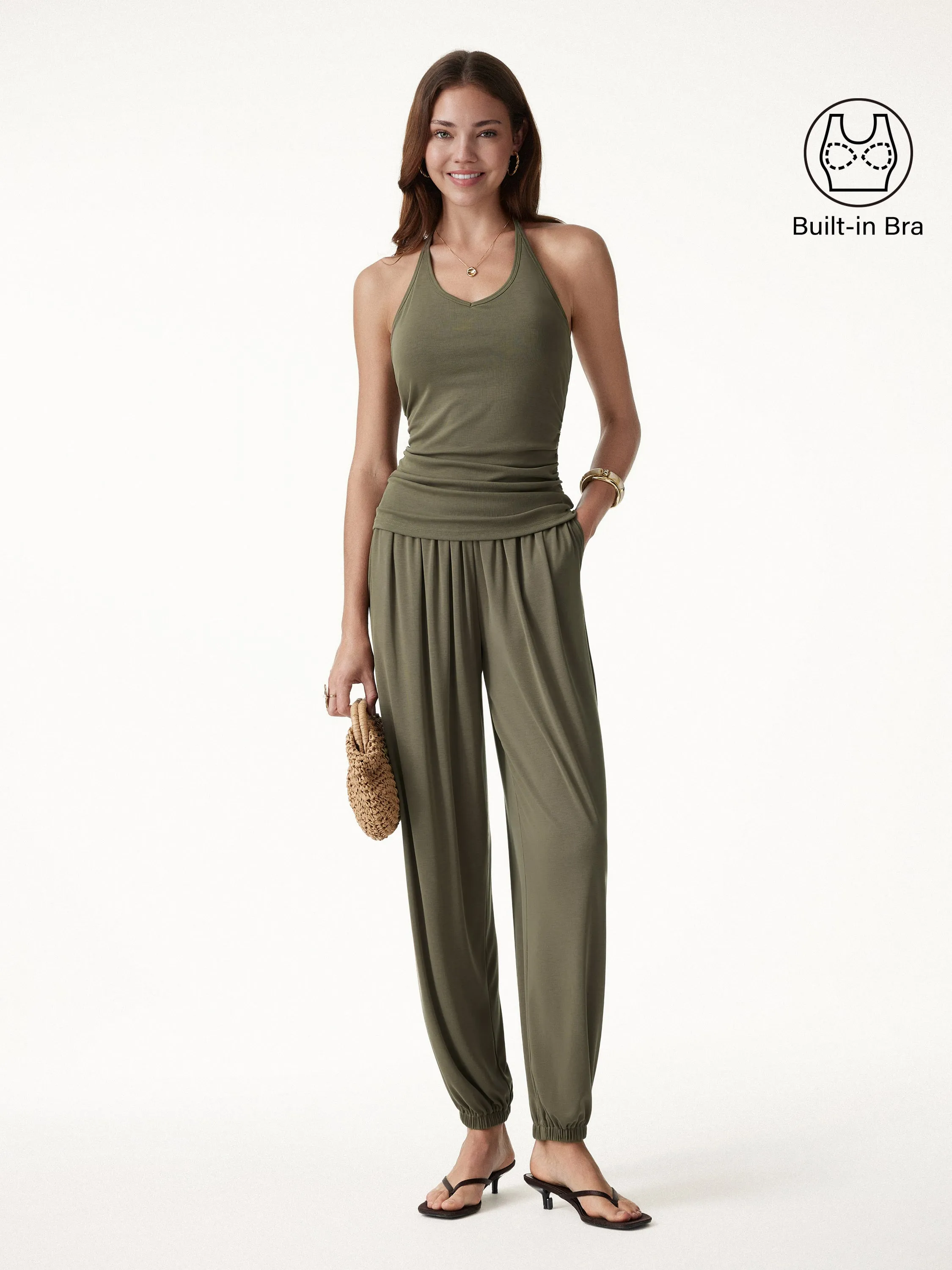 2Pcs Set Open Back Bra Top & Balloon Pants with Pockets sold by OGLmove product image thumbnail 2