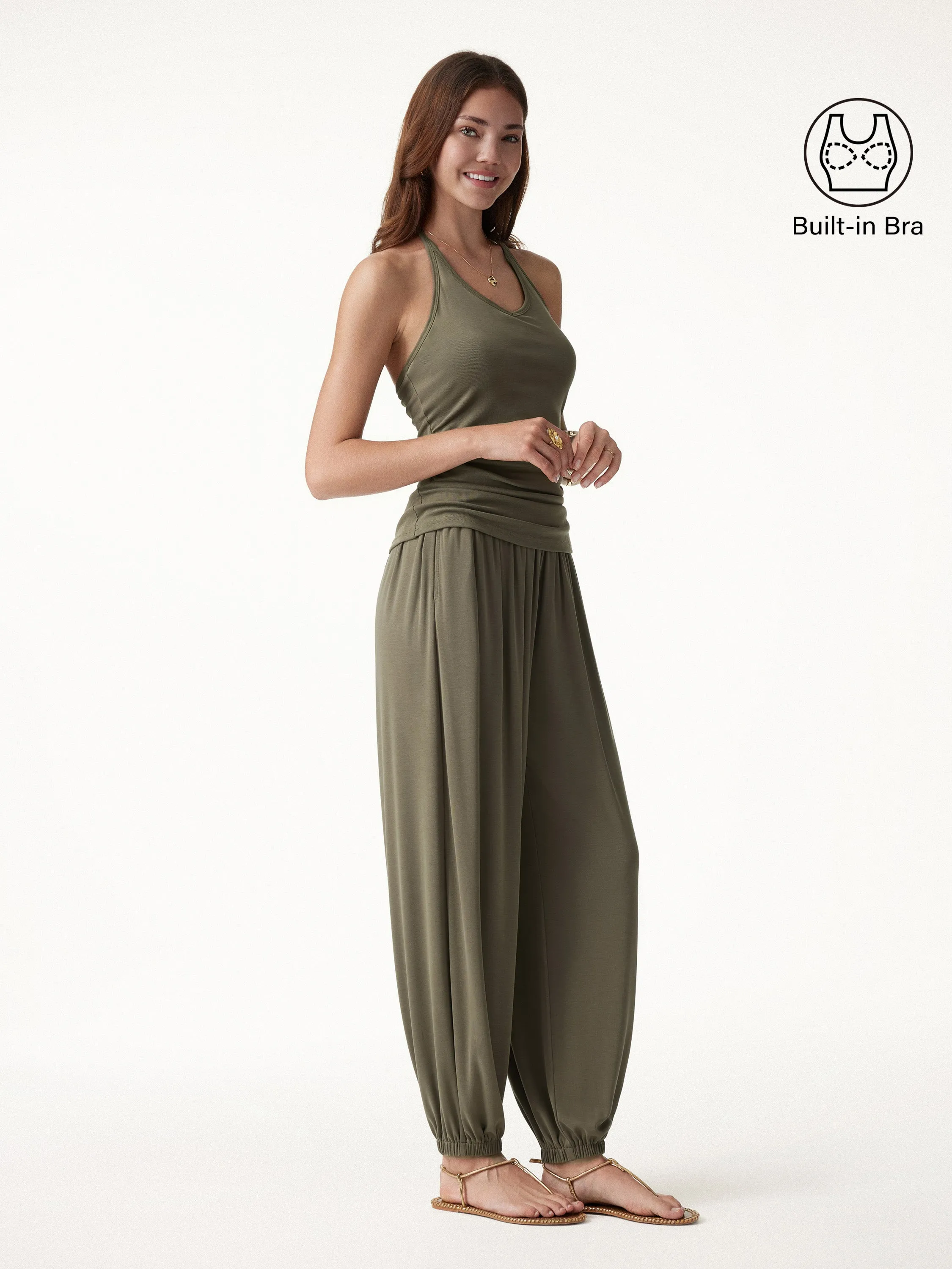 2Pcs Set Open Back Bra Top & Balloon Pants with Pockets sold by OGLmove product image thumbnail 3