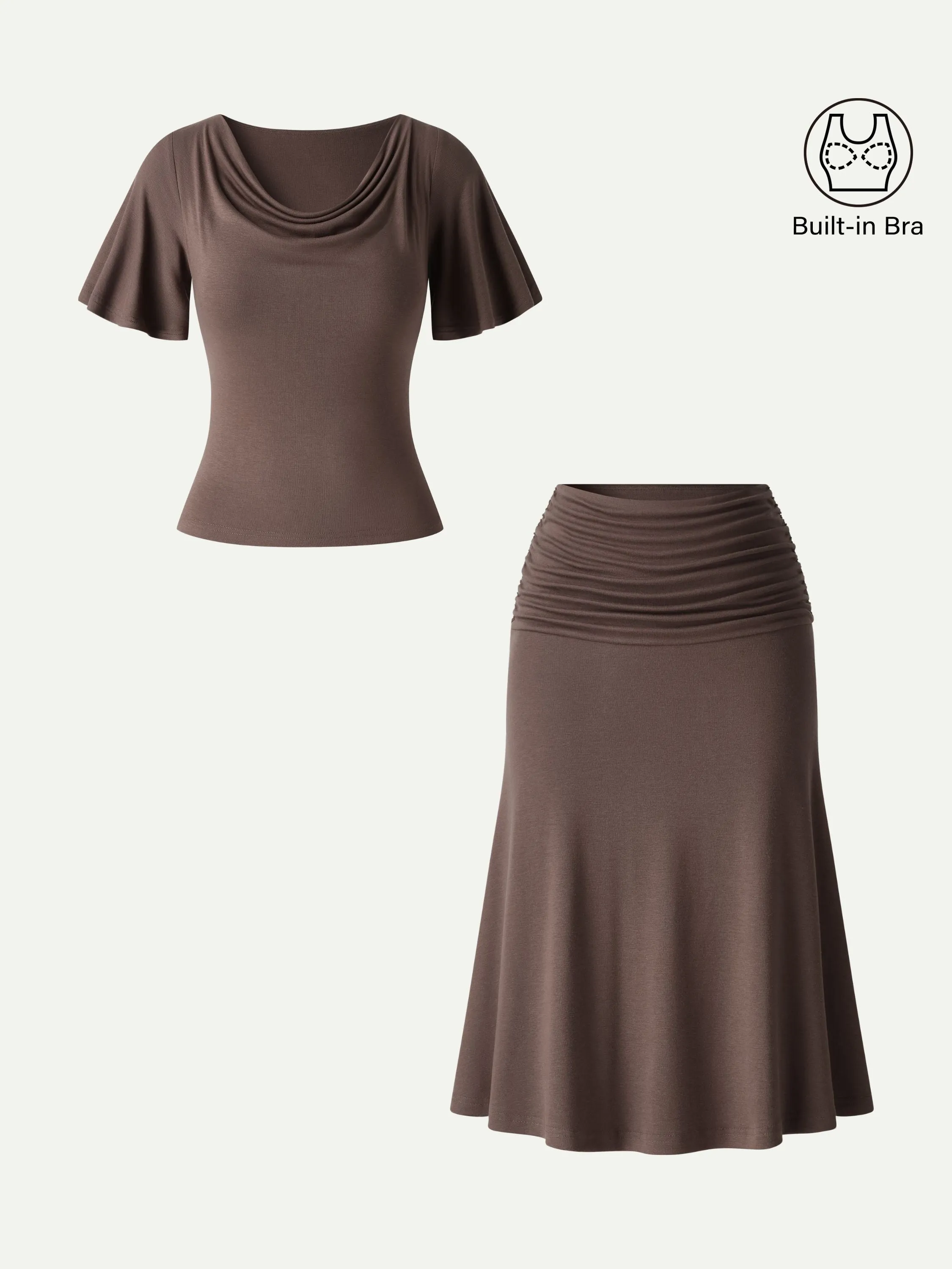 2Pcs Set Flutter Sleeve Bra Top & Midi Mermaid Skirt sold by OGLmove product image thumbnail 5