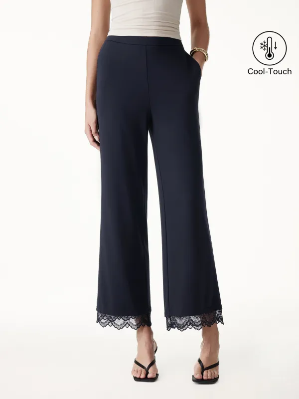 Lace Trim Draped Mid Rise Wide Leg Pants with Pockets made by OGLmove