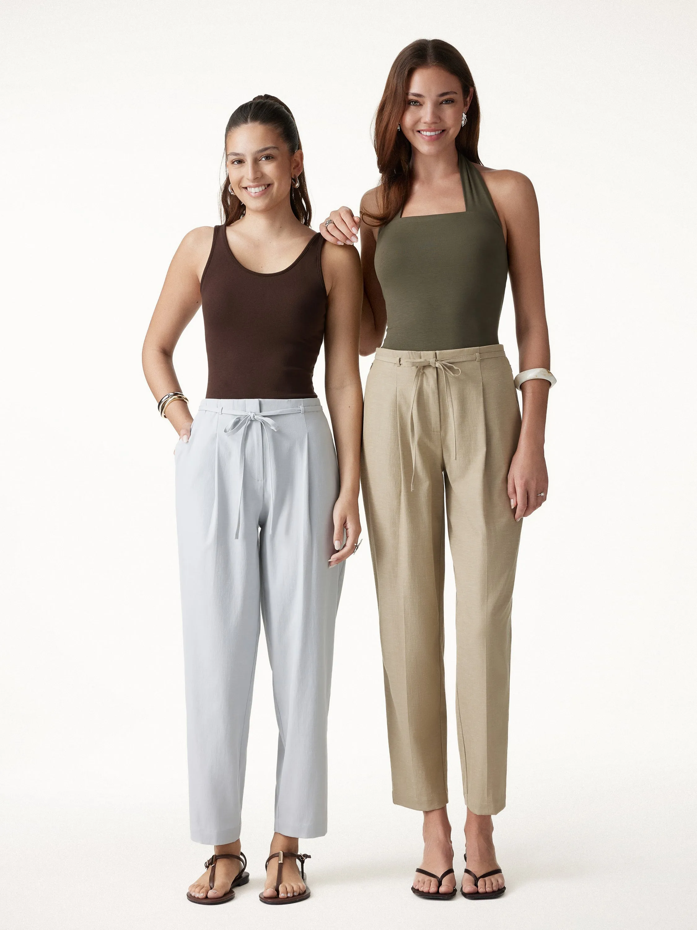 Wrinkle-Resistant Linen-Like Cropped Tapered Leg Pants with Pockets sold by OGLmove product image thumbnail 2