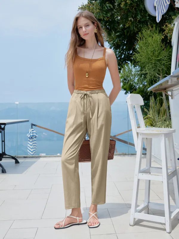Wrinkle-Resistant Linen-Like Cropped Tapered Leg Pants with Pockets made by OGLmove