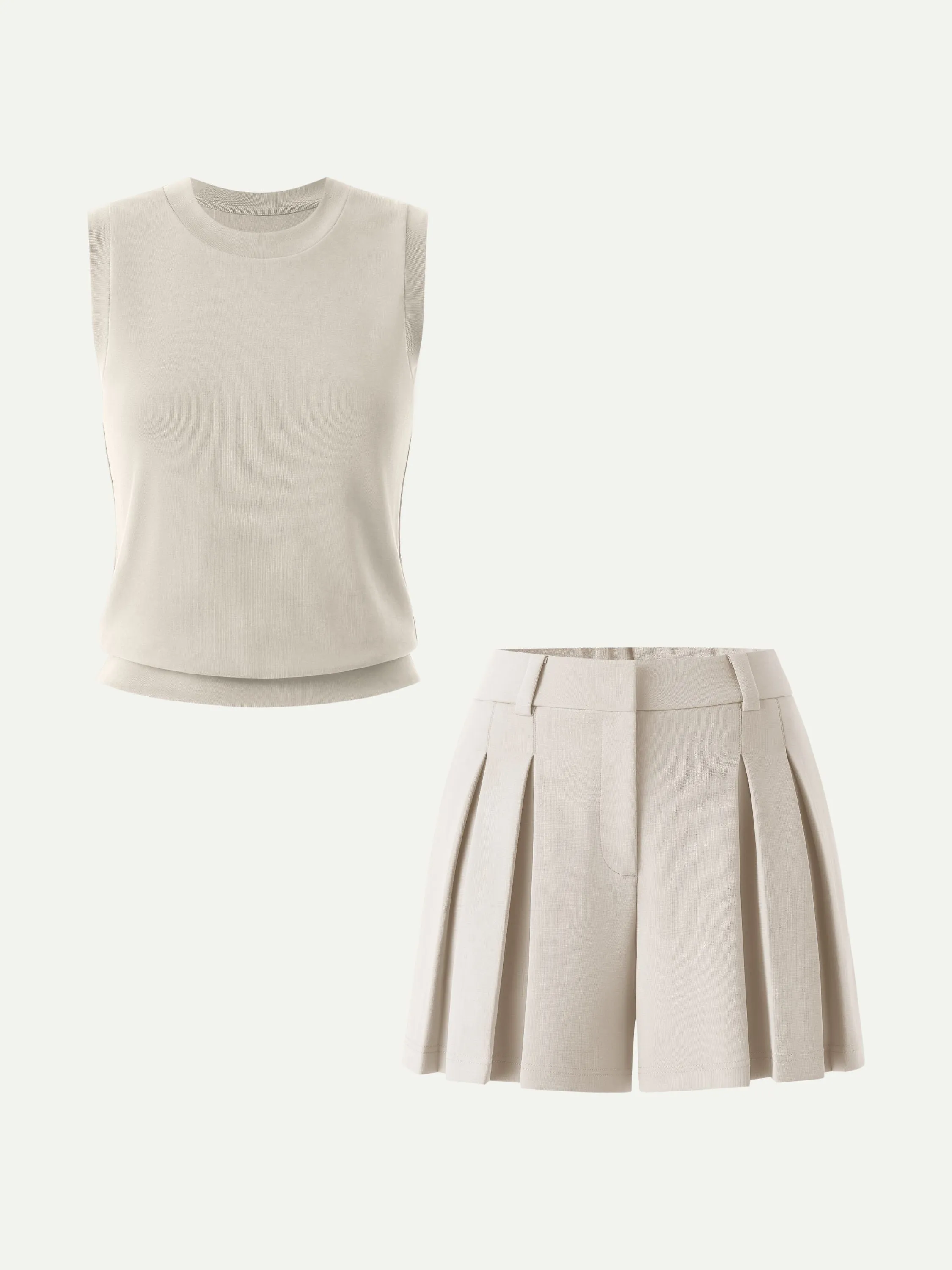 2Pcs Set Crew Neck Top & High Rise A-Line Pleated Shorts sold by OGLmove product image thumbnail 4