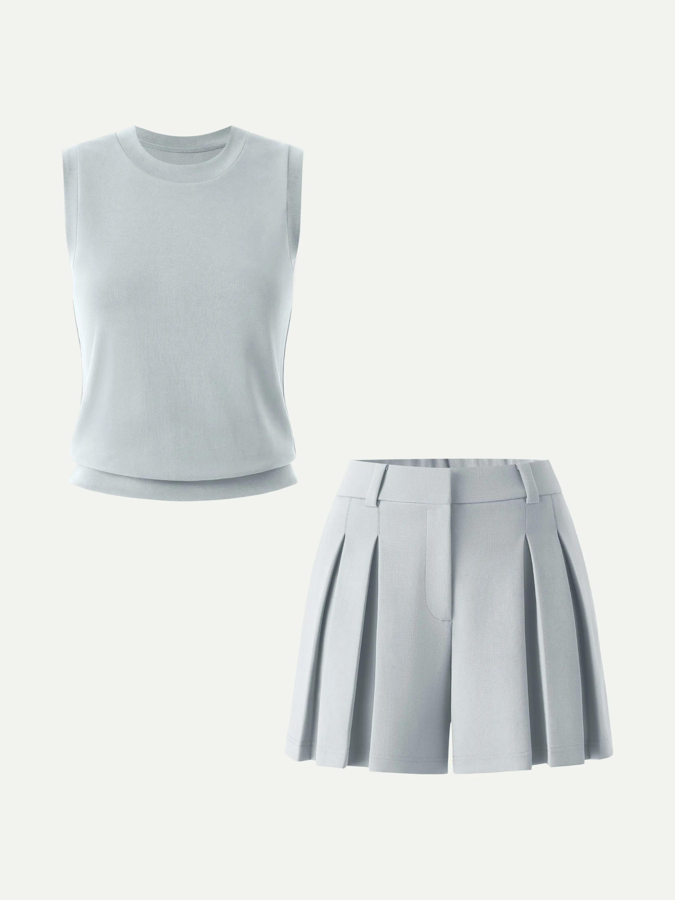 2Pcs Set Crew Neck Top & High Rise A-Line Pleated Shorts sold by OGLmove product image thumbnail 2